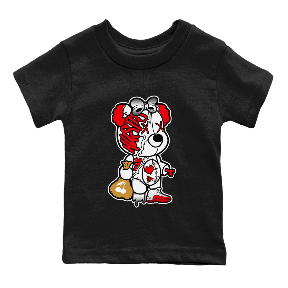 Stitched Hustle Bear Kids Tops - Air Jordan 12 Cherry