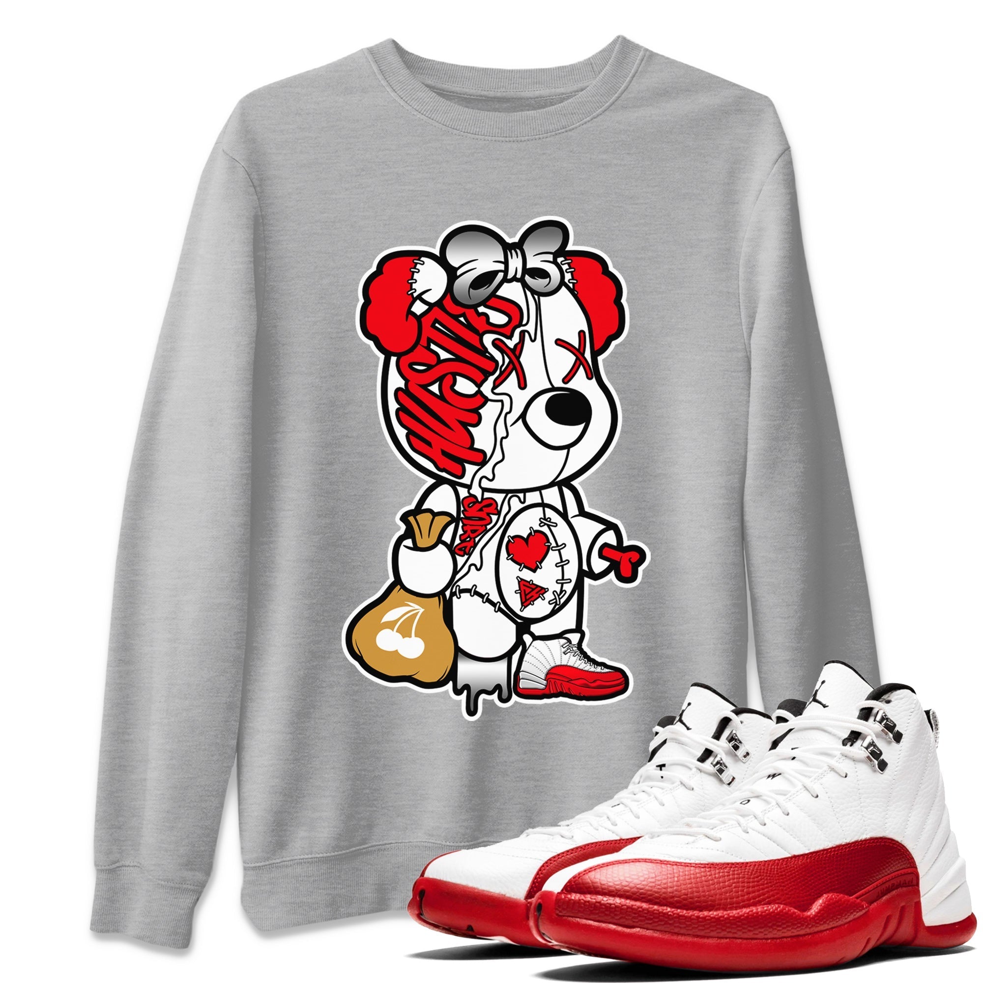 Stitched Hustle Bear Unisex Tops - Air Jordan 12 Cherry