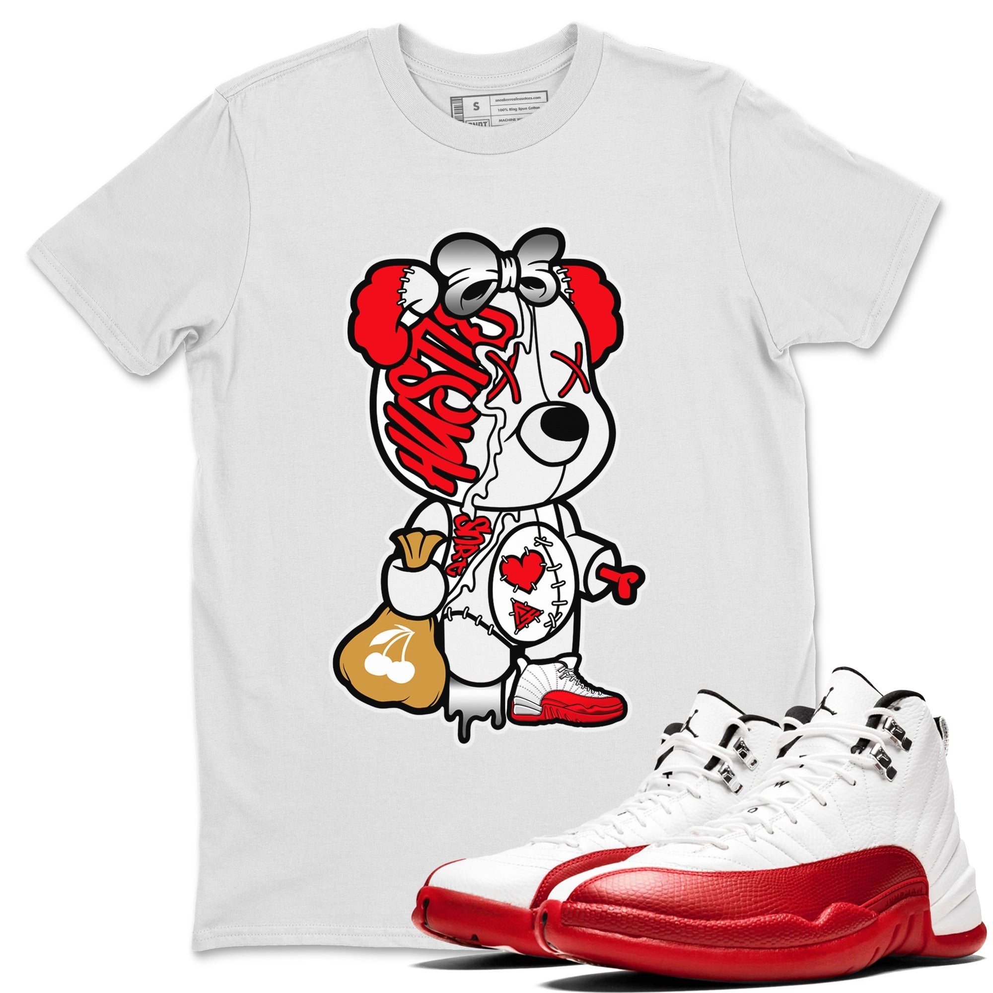 Stitched Hustle Bear Unisex Tops - Air Jordan 12 Cherry