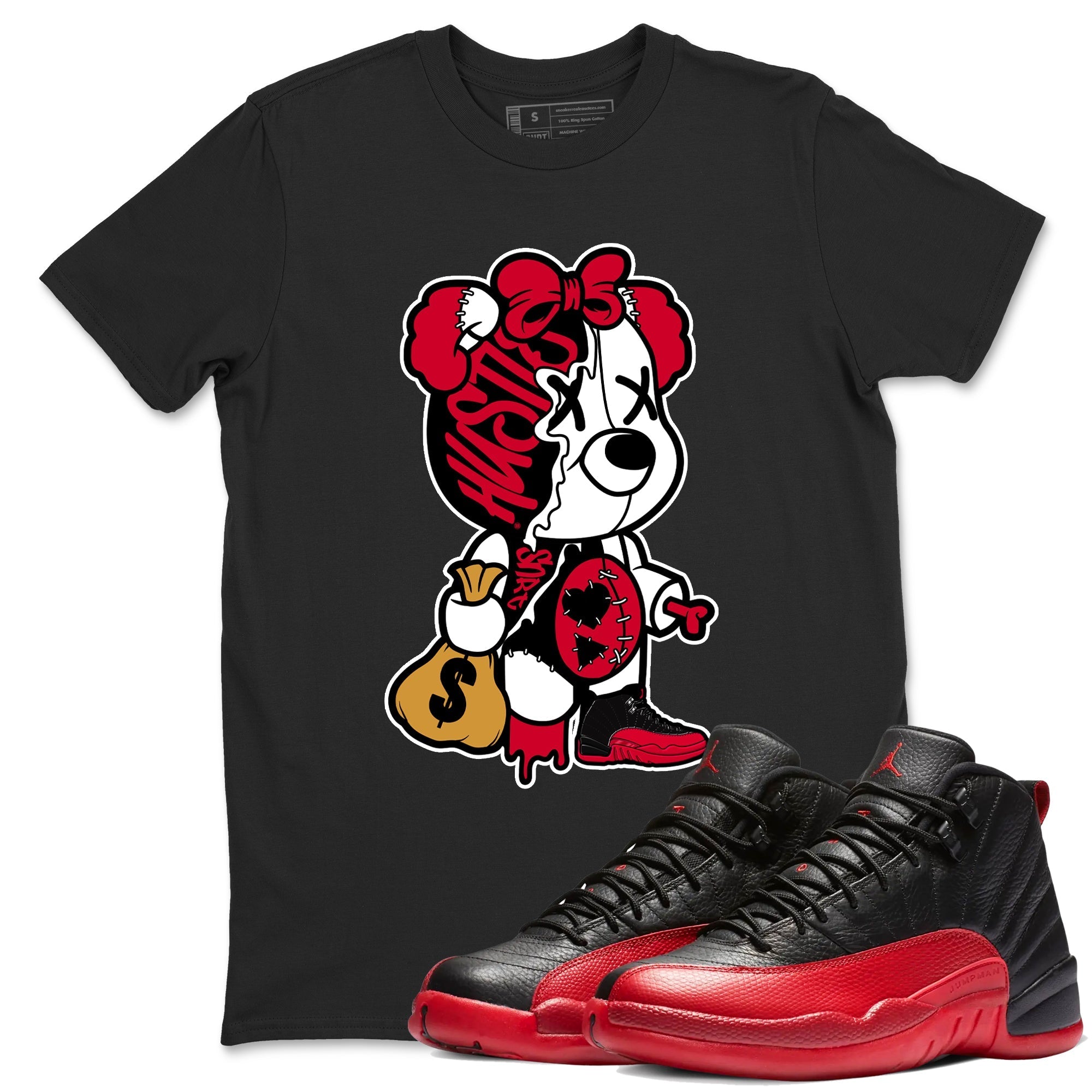 Stitched Hustle Bear snkmatch Tees - Air Jordan 12 Flu Game