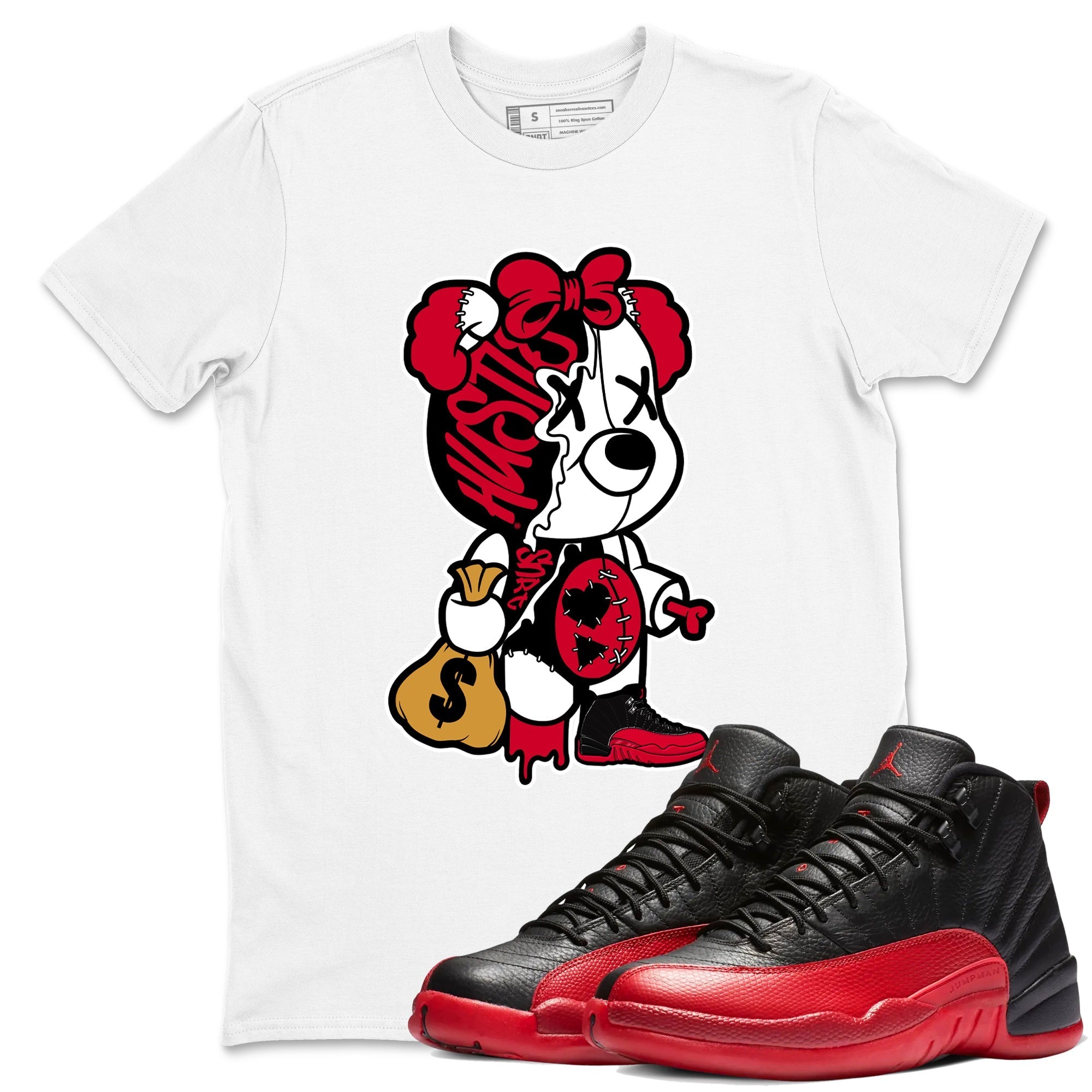 Stitched Hustle Bear snkmatch Tees - Air Jordan 12 Flu Game