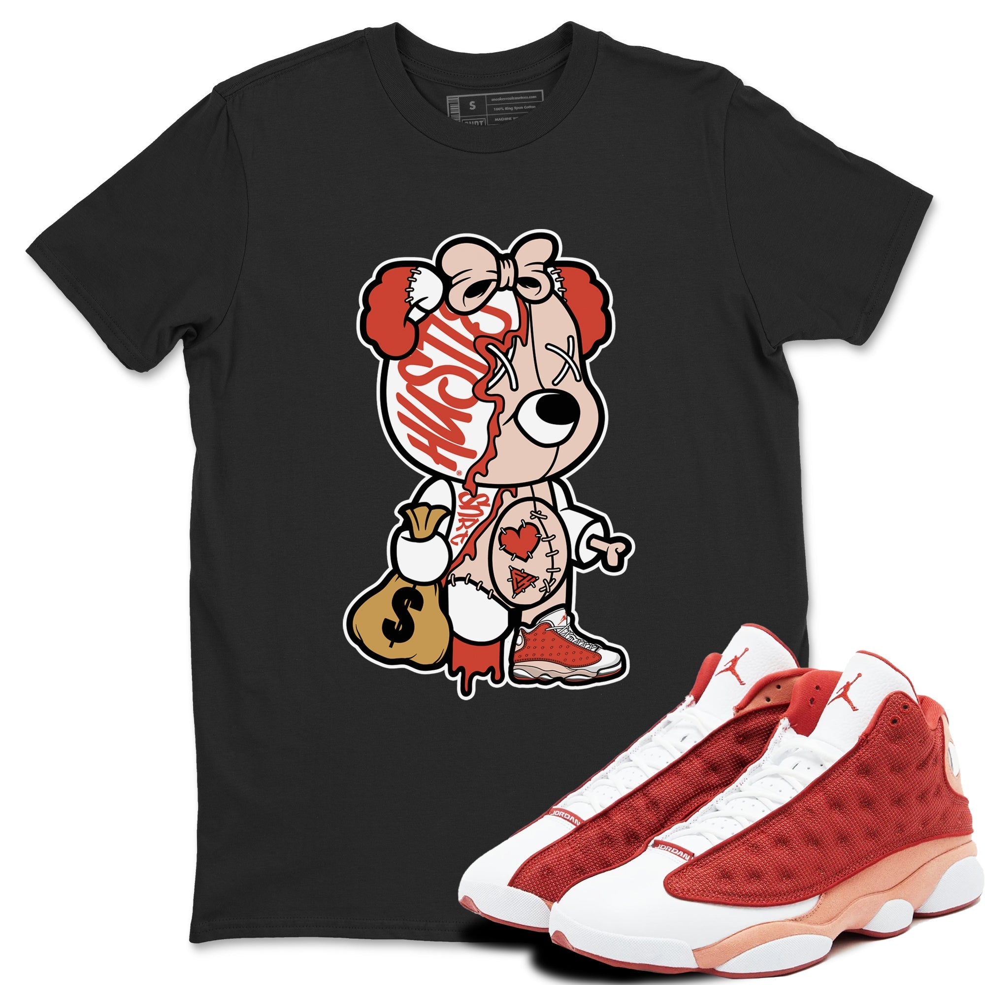 Stitched Hustle Bear snkmatch Tees - Air Jordan 13 Dune Red