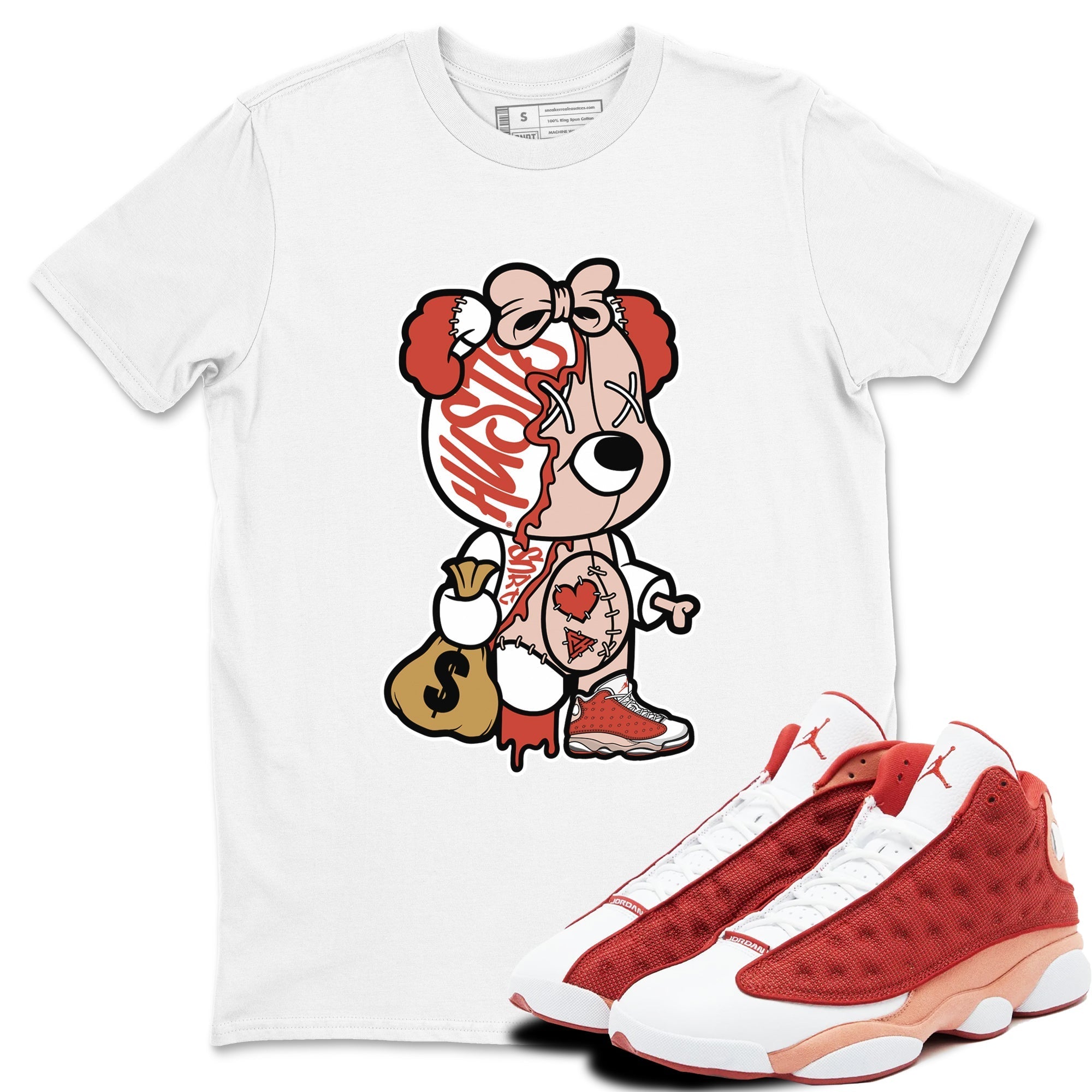 Stitched Hustle Bear snkmatch Tees - Air Jordan 13 Dune Red