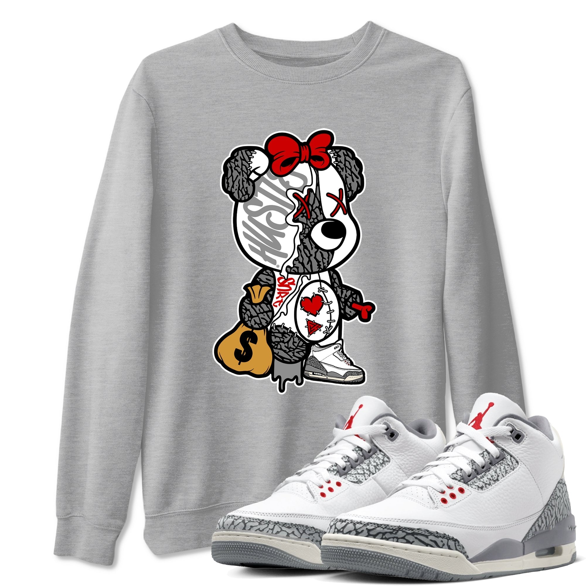 Stitched Hustle Bear snkmatch Tees - Air Jordan 3 Cement Grey