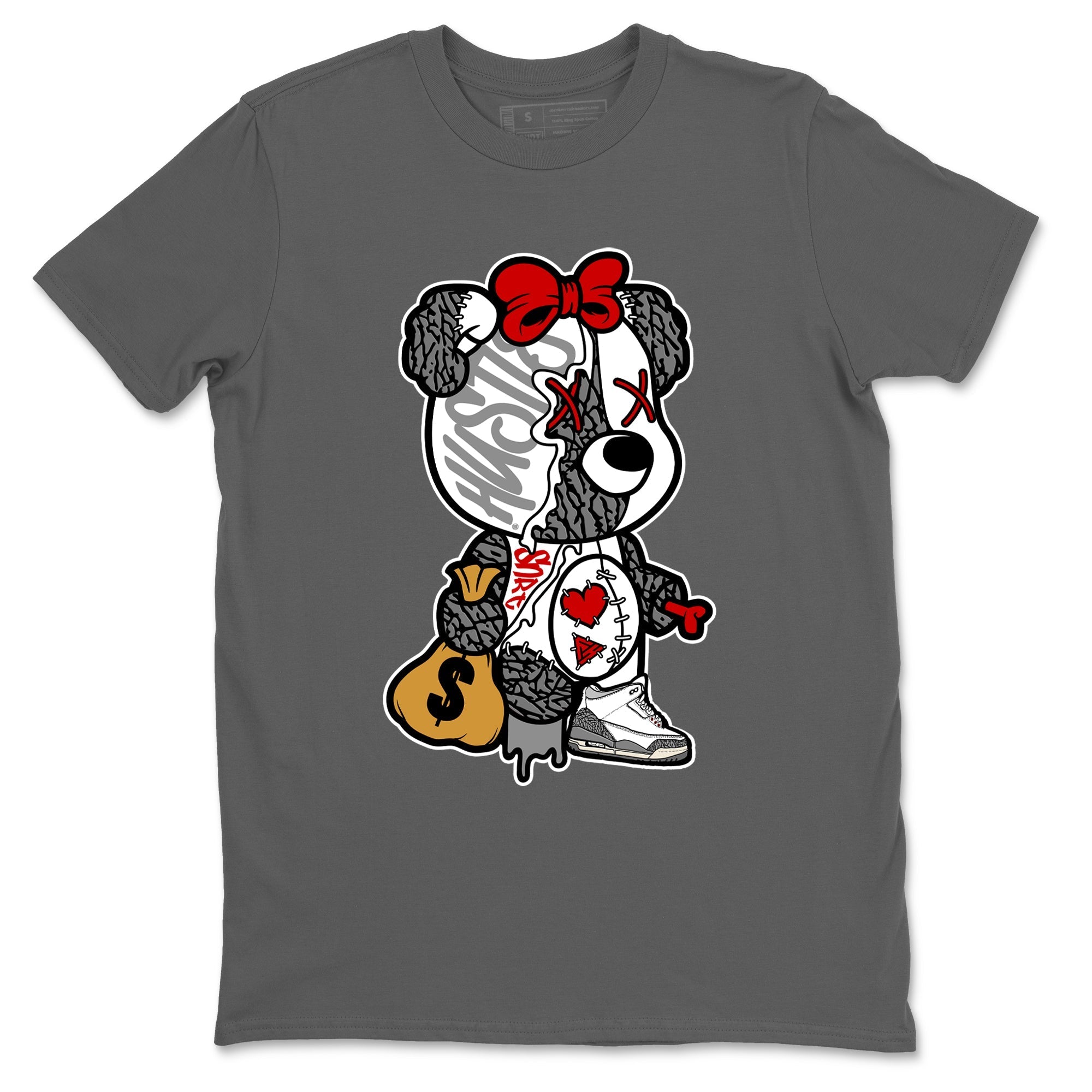 Stitched Hustle Bear snkmatch Tees - Air Jordan 3 Cement Grey