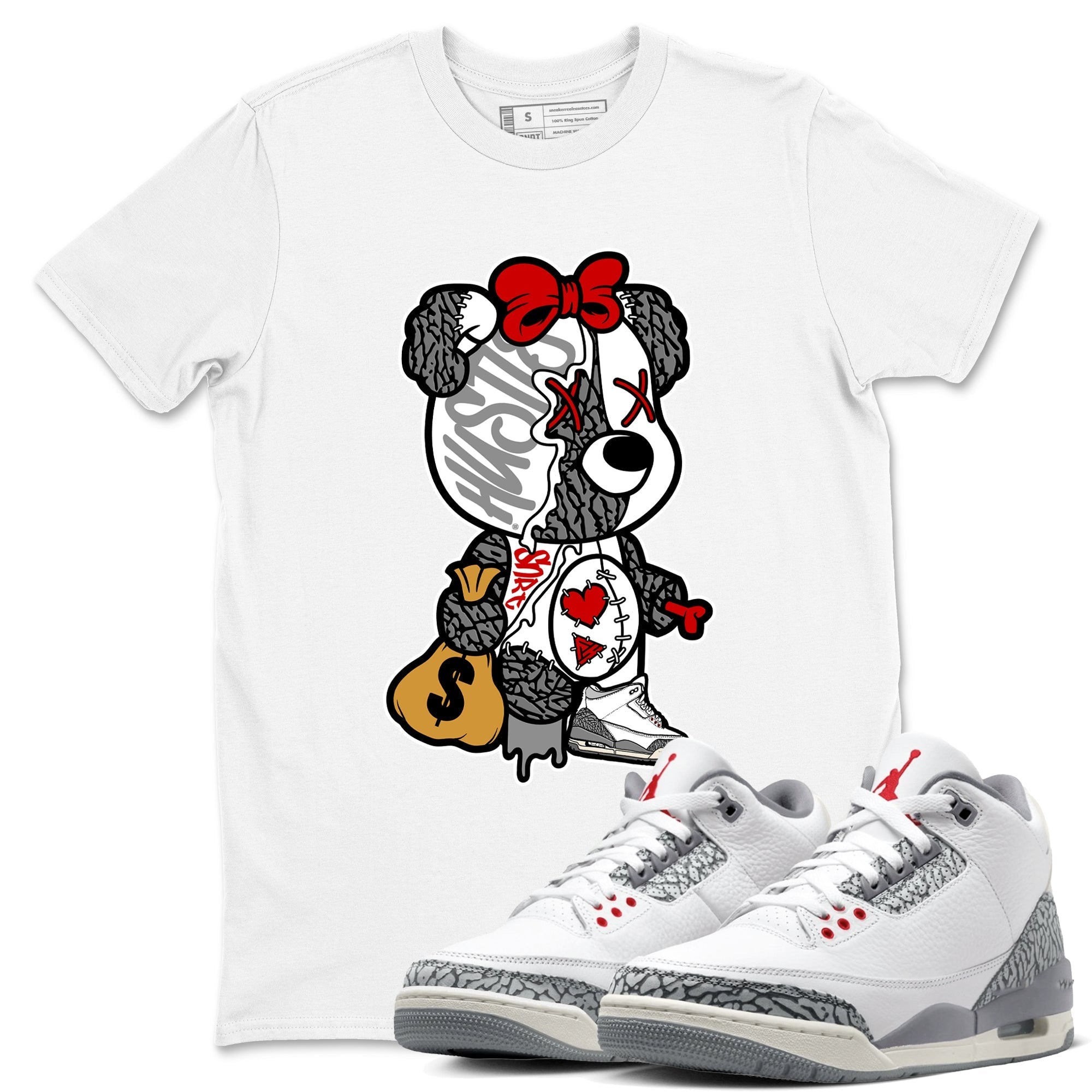 Stitched Hustle Bear snkmatch Tees - Air Jordan 3 Cement Grey
