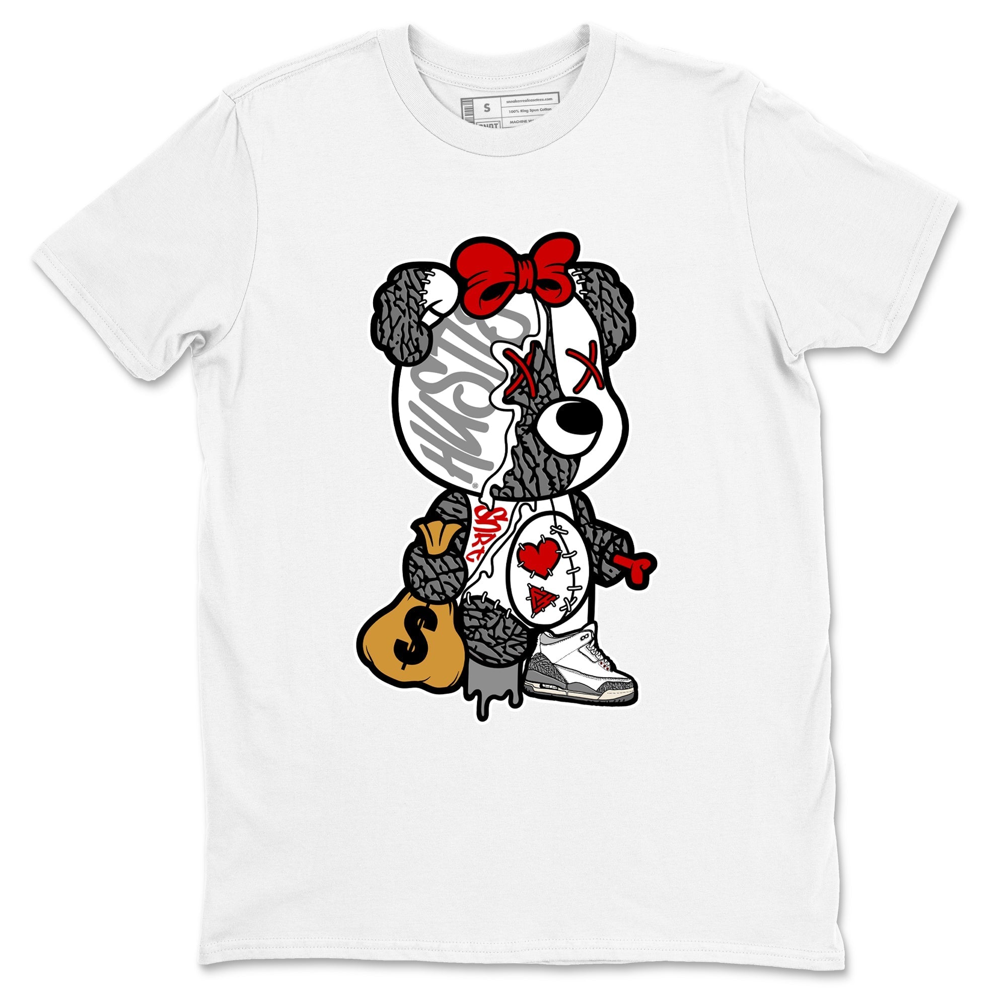 Stitched Hustle Bear snkmatch Tees - Air Jordan 3 Cement Grey