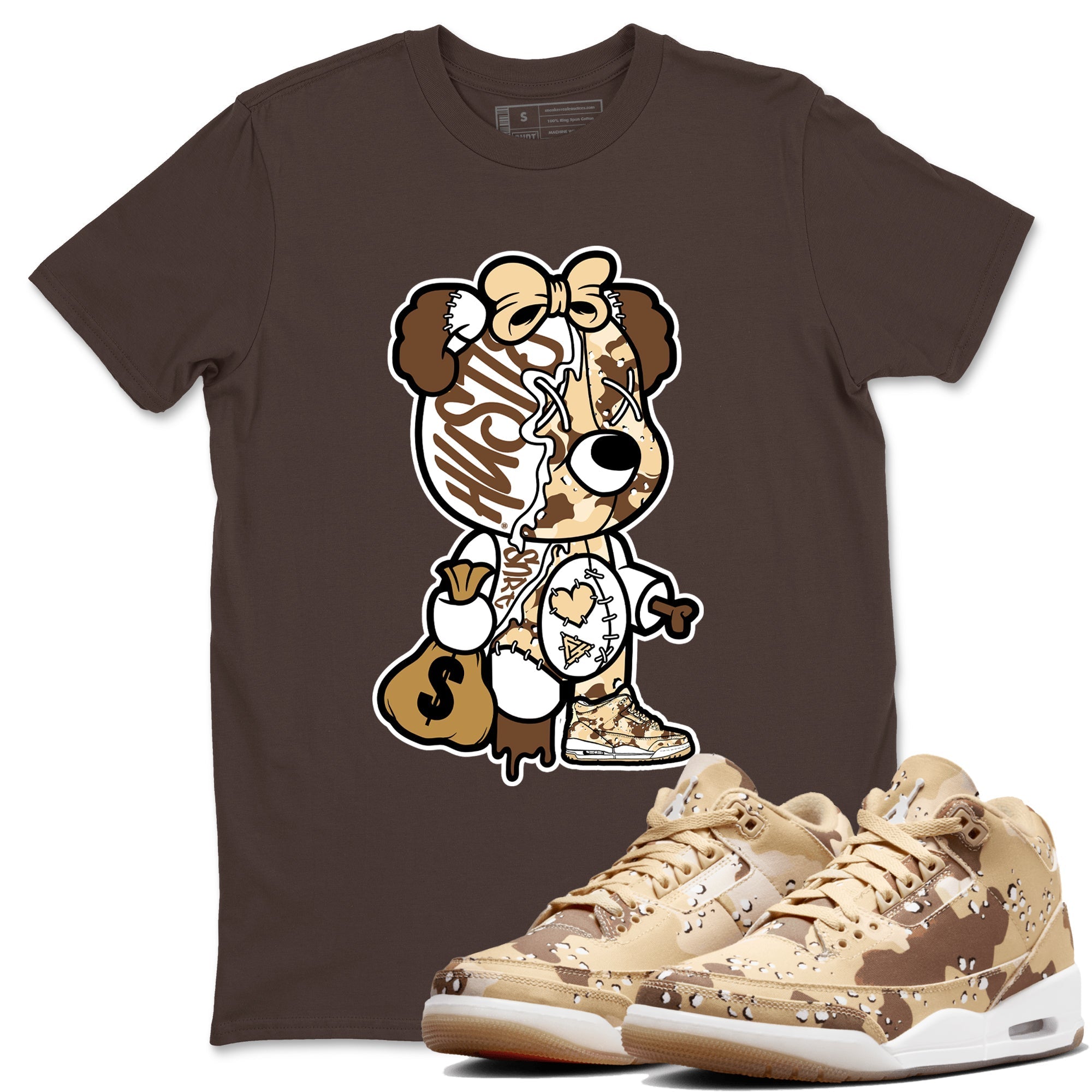 Stitched Hustle Bear snkmatch Tees - Air Jordan 3 Desert Camo