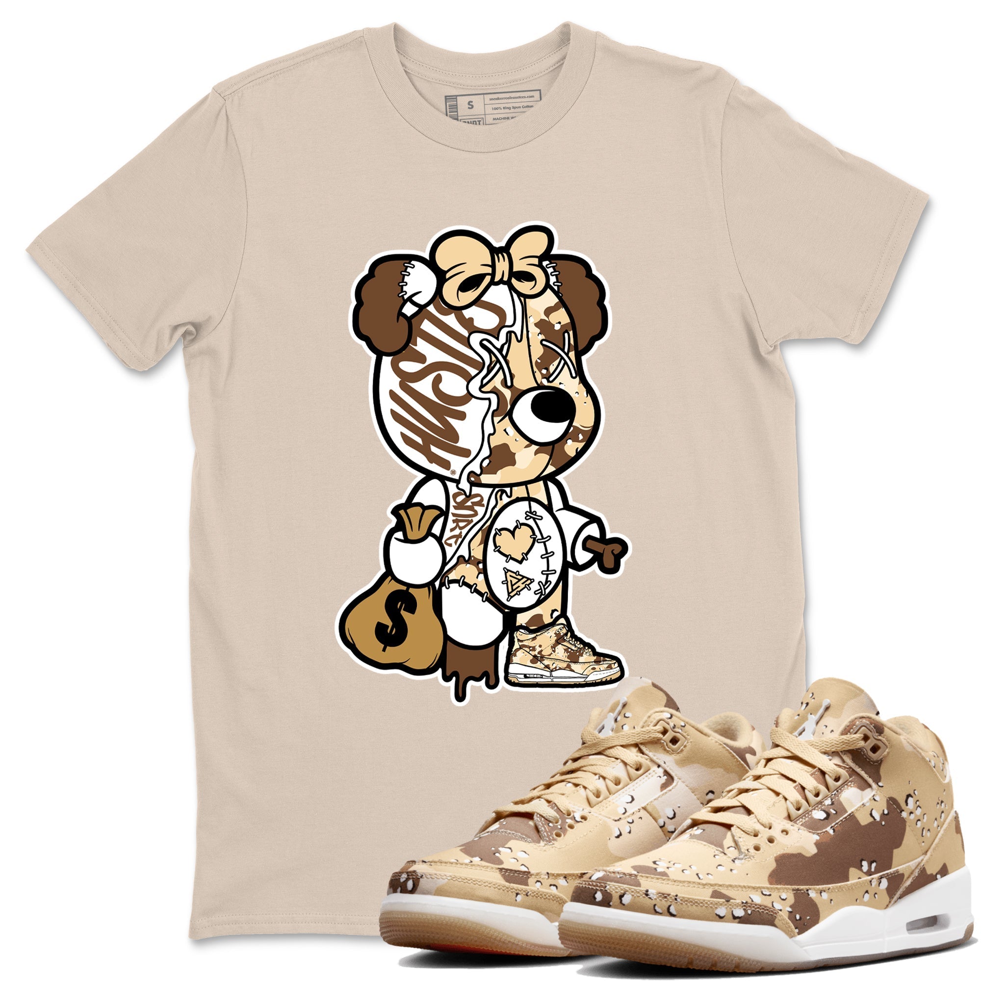Stitched Hustle Bear snkmatch Tees - Air Jordan 3 Desert Camo