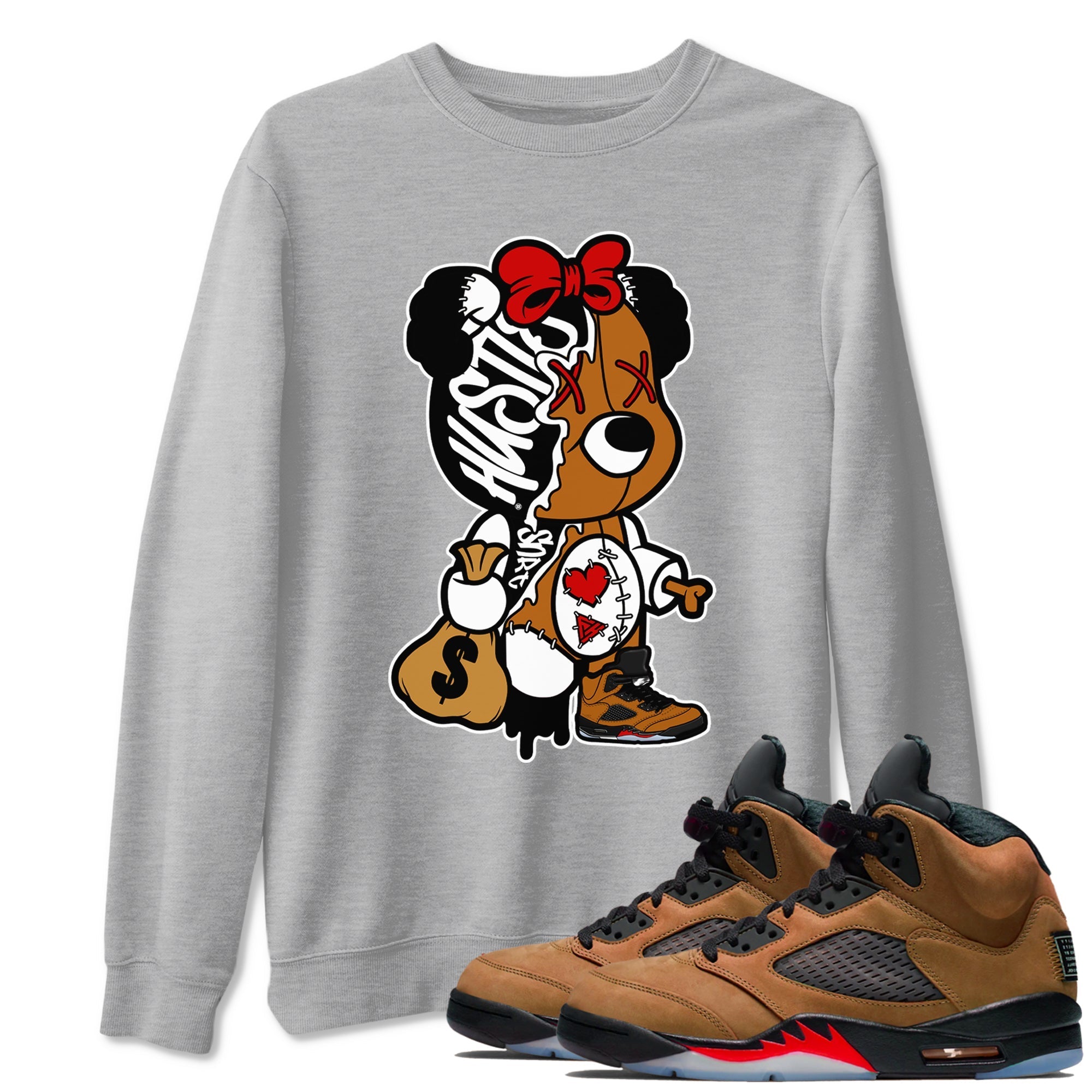 Stitched Hustle Bear snkmatch Tees - Air Jordan 5 Archaeo Brown