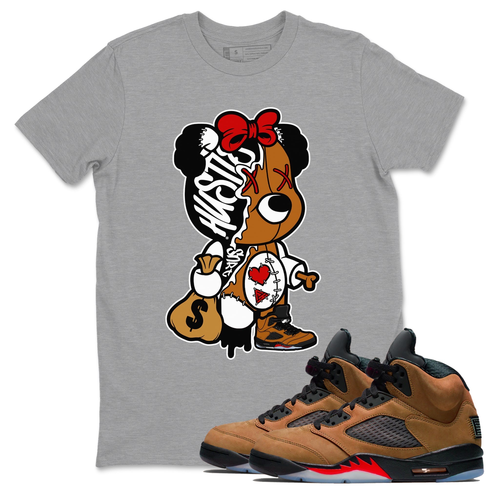 Stitched Hustle Bear snkmatch Tees - Air Jordan 5 Archaeo Brown
