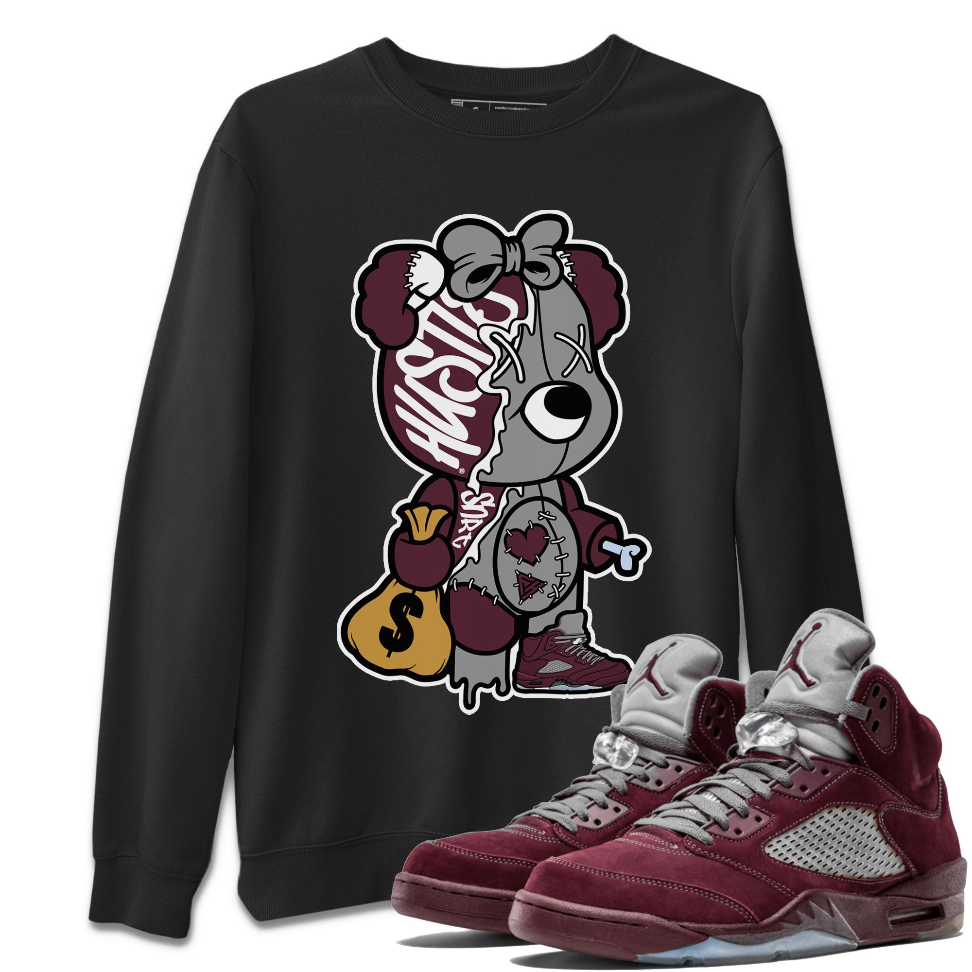 Stitched Hustle Bear snkmatch Tee - Air Jordan 5 Burgundy