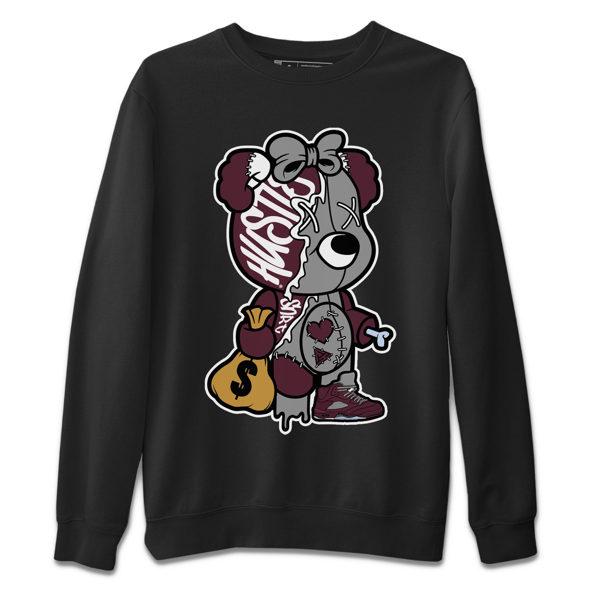 Stitched Hustle Bear snkmatch Tee - Air Jordan 5 Burgundy