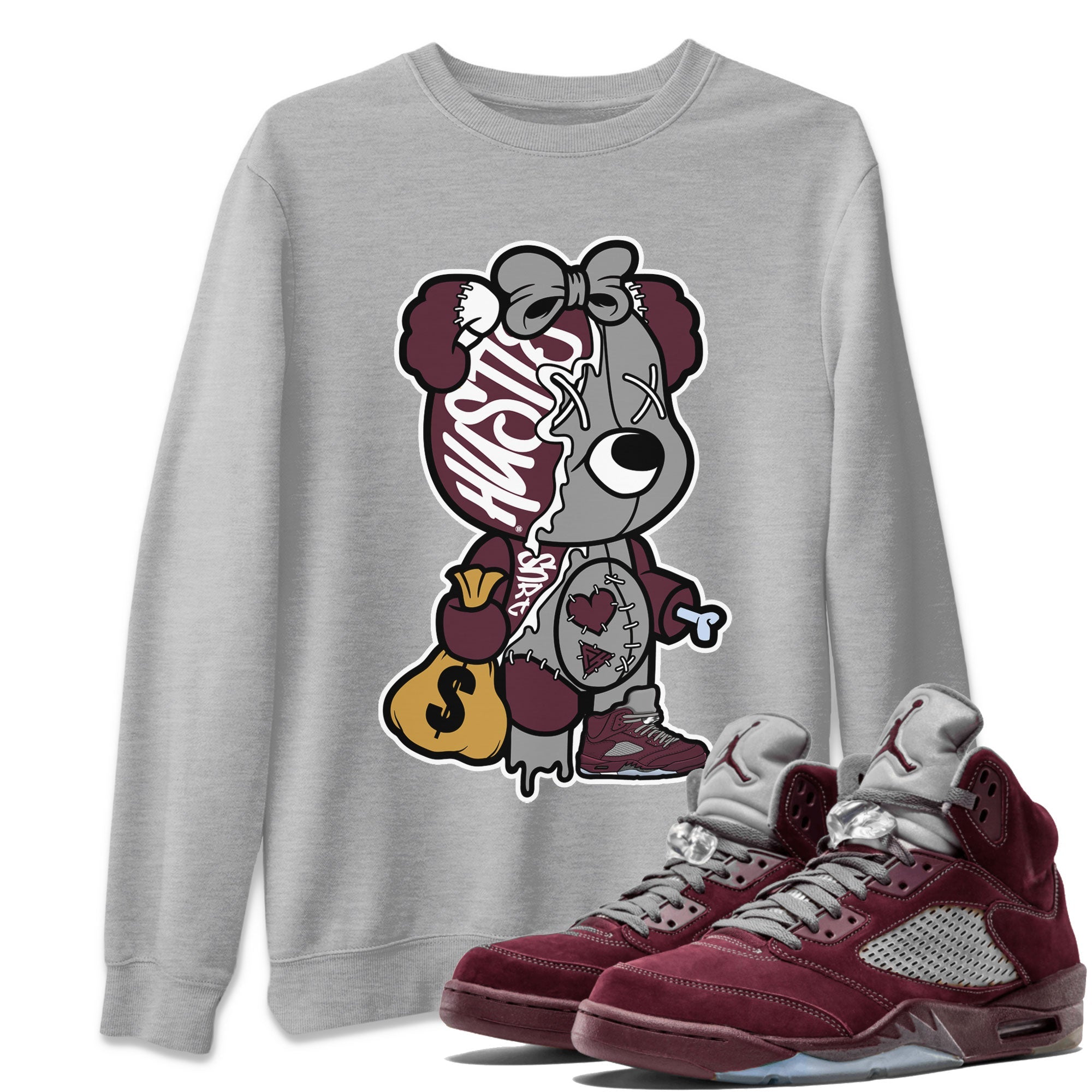 Stitched Hustle Bear snkmatch Tee - Air Jordan 5 Burgundy