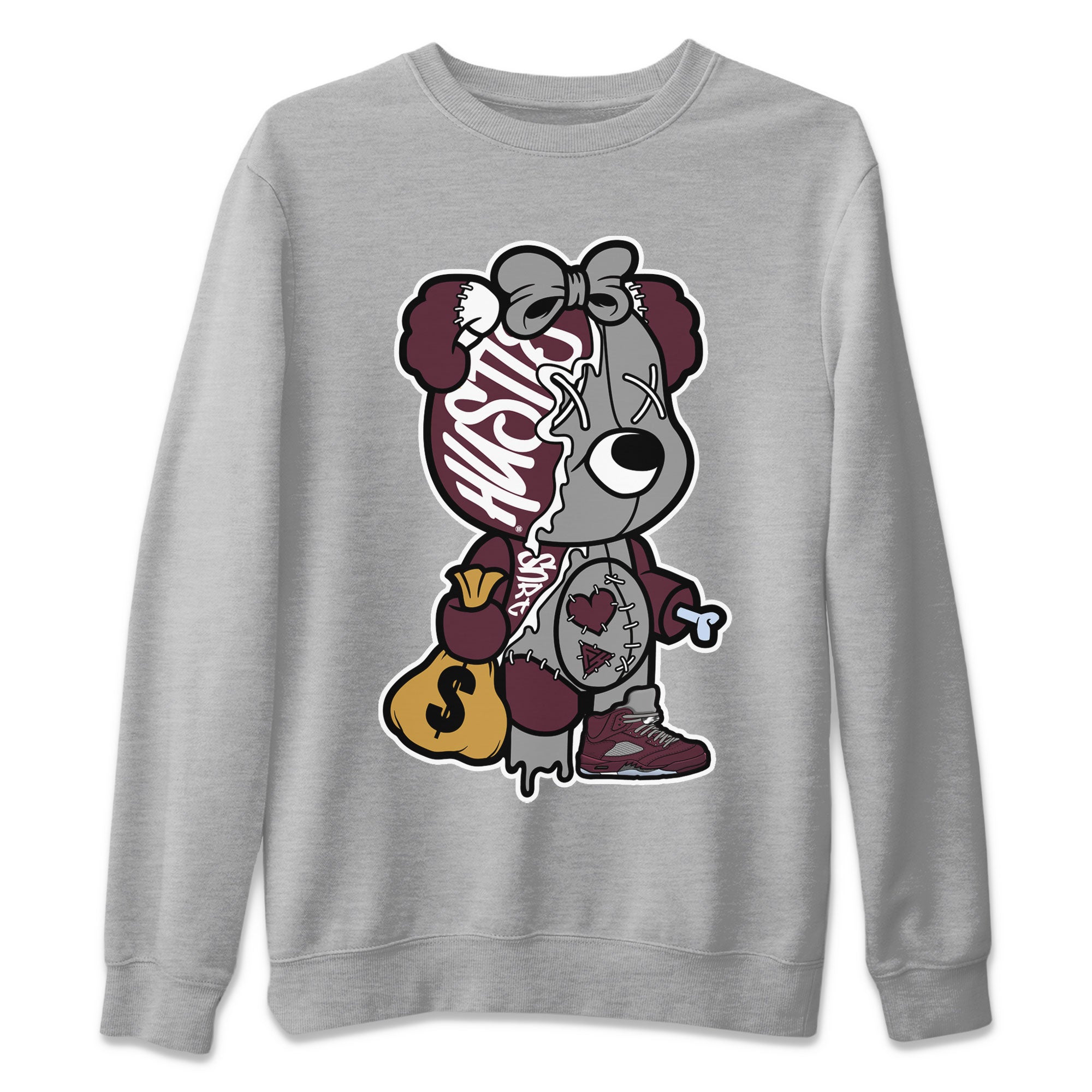 Stitched Hustle Bear snkmatch Tee - Air Jordan 5 Burgundy