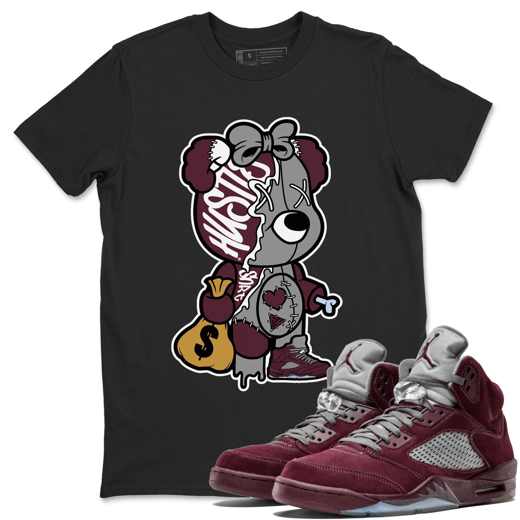 Stitched Hustle Bear snkmatch Tee - Air Jordan 5 Burgundy