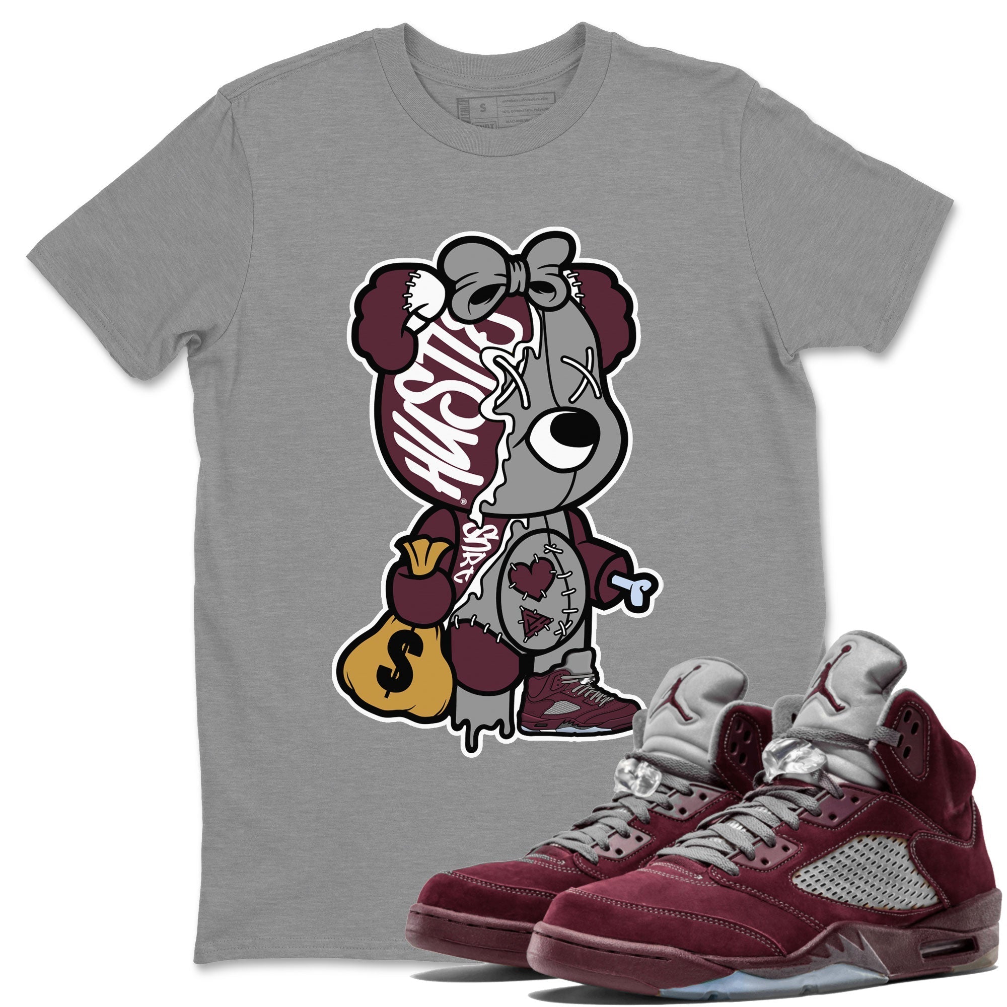 Stitched Hustle Bear snkmatch Tee - Air Jordan 5 Burgundy