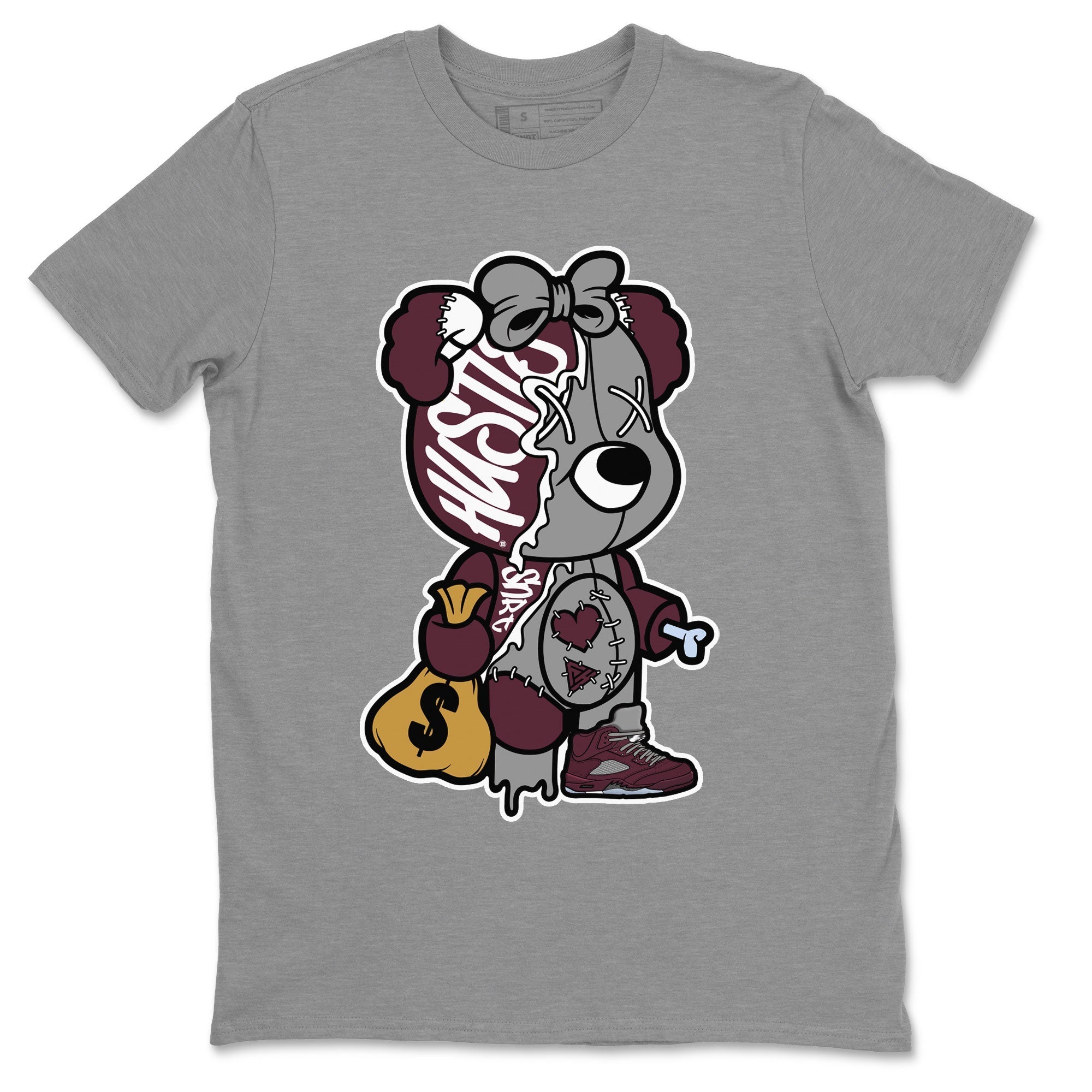Stitched Hustle Bear snkmatch Tee - Air Jordan 5 Burgundy