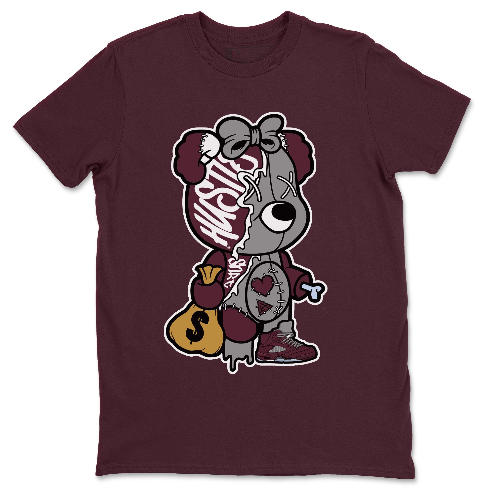 Stitched Hustle Bear snkmatch Tee - Air Jordan 5 Burgundy