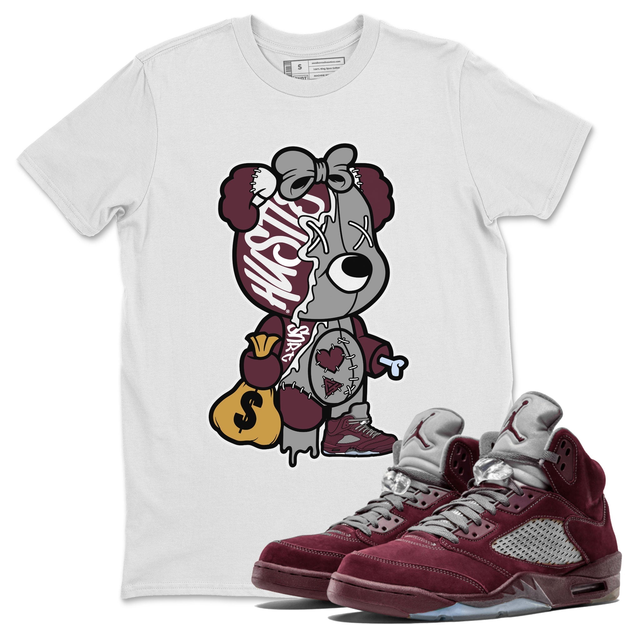 Stitched Hustle Bear snkmatch Tee - Air Jordan 5 Burgundy