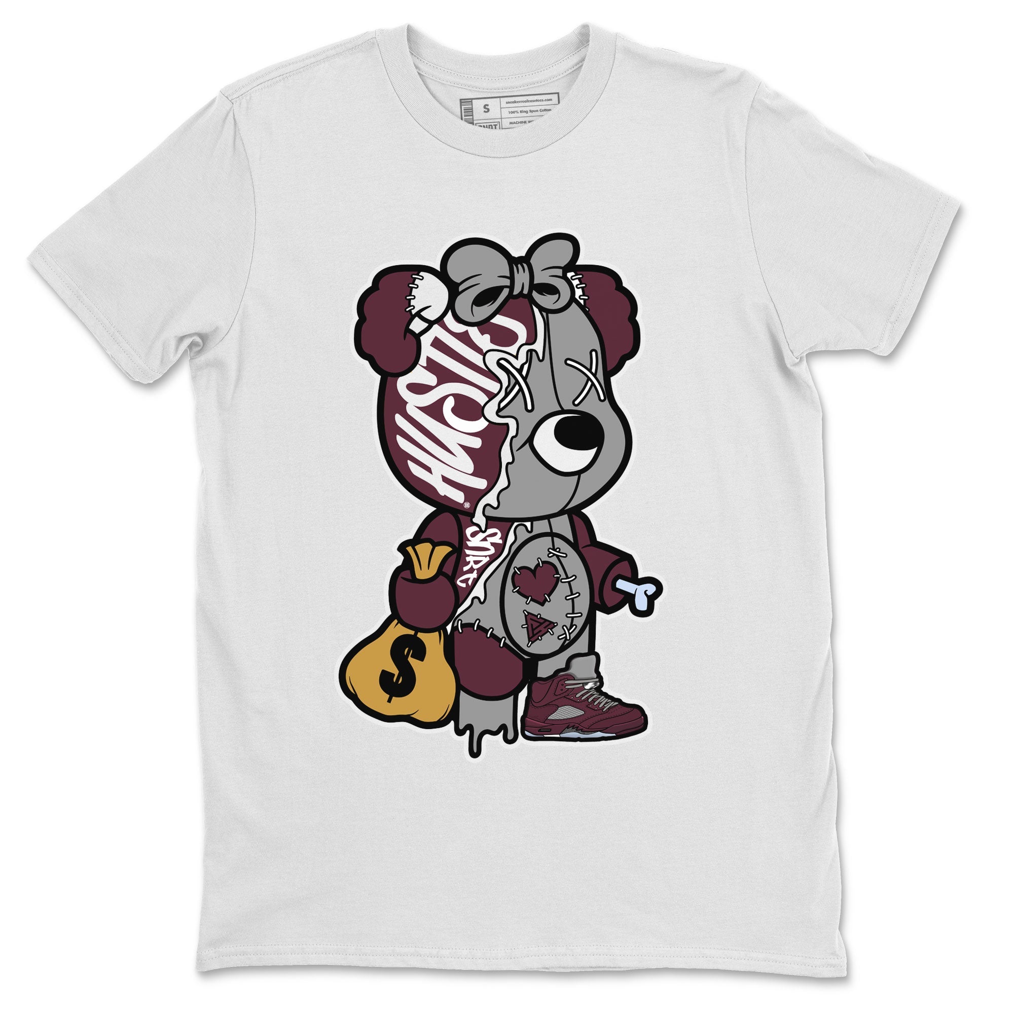 Stitched Hustle Bear snkmatch Tee - Air Jordan 5 Burgundy