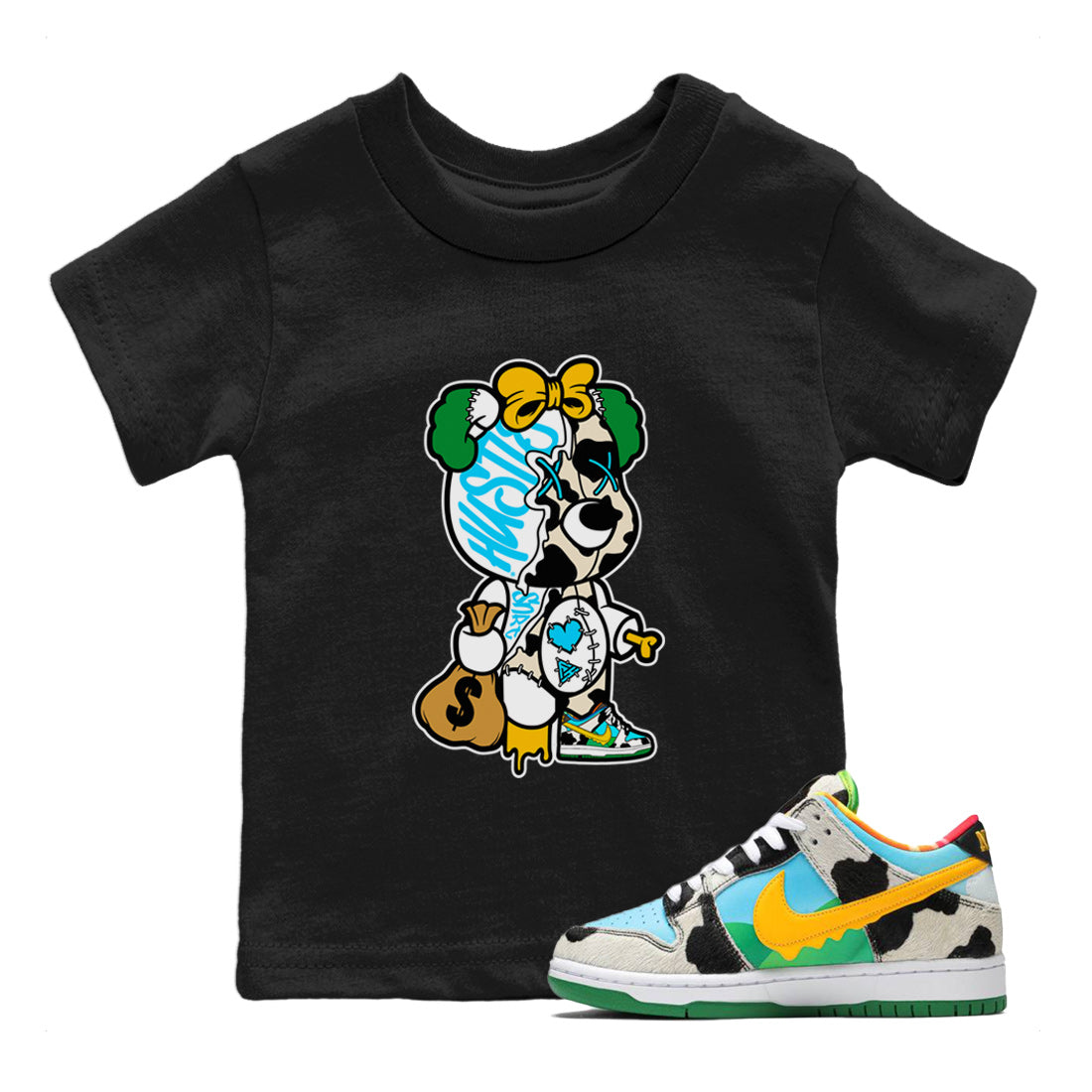 Stitched Hustle Bear Kids Tops - Dunk Chunky Dunky