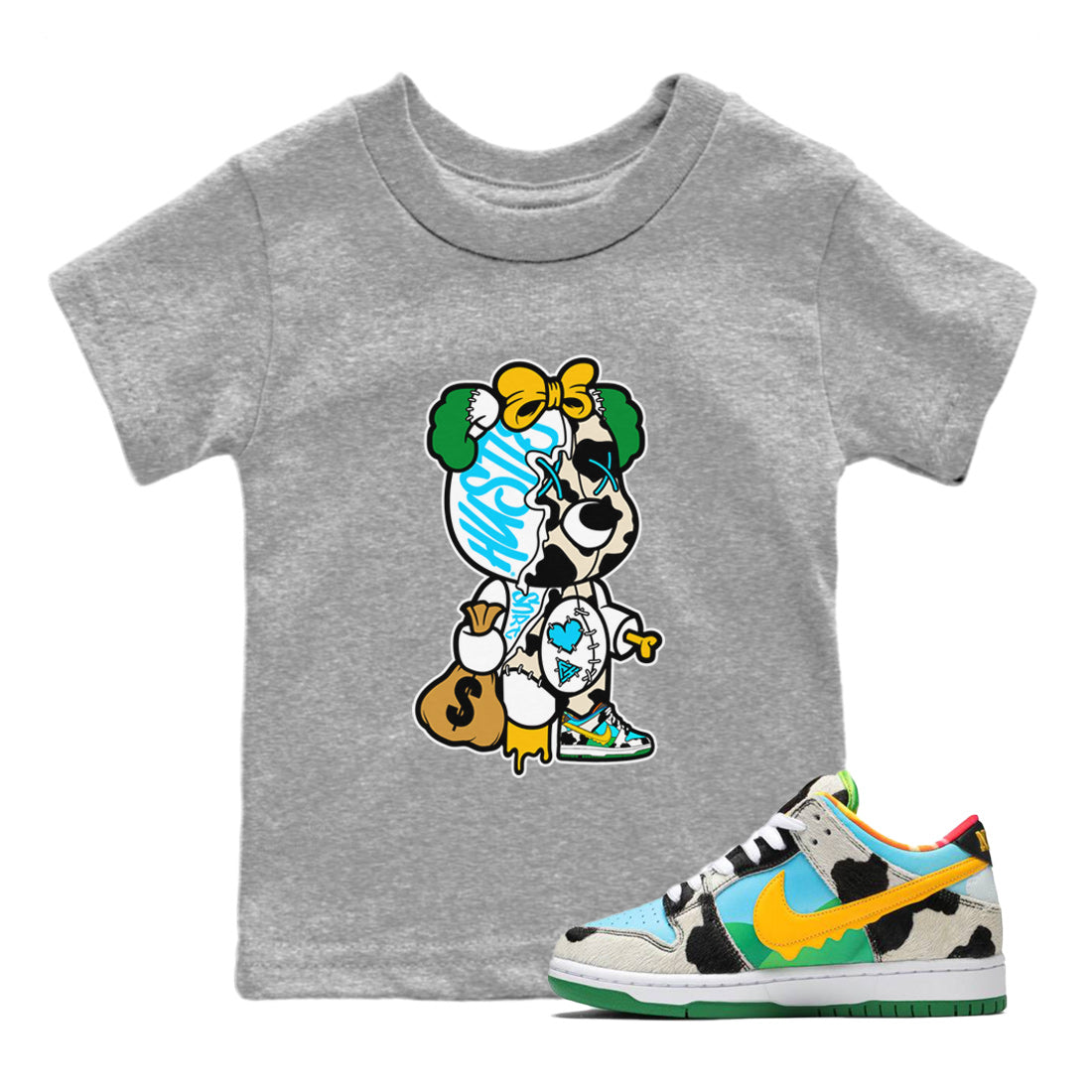 Stitched Hustle Bear Kids Tops - Dunk Chunky Dunky