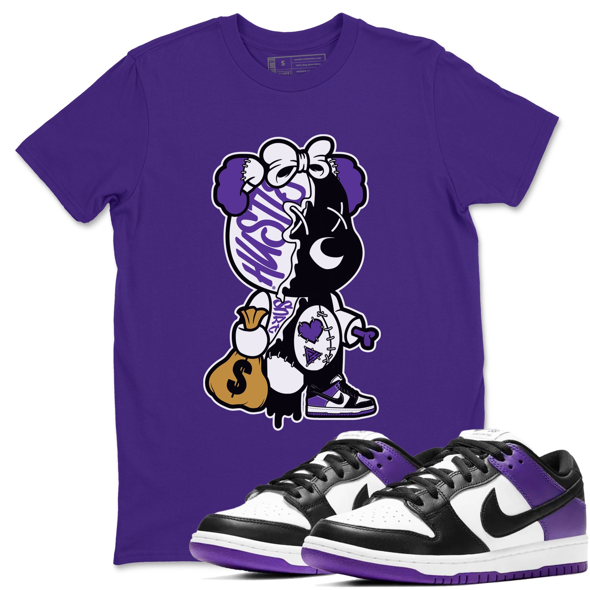 Stitched Hustle Bear snkmatch Tees - Dunk Low Court Purple