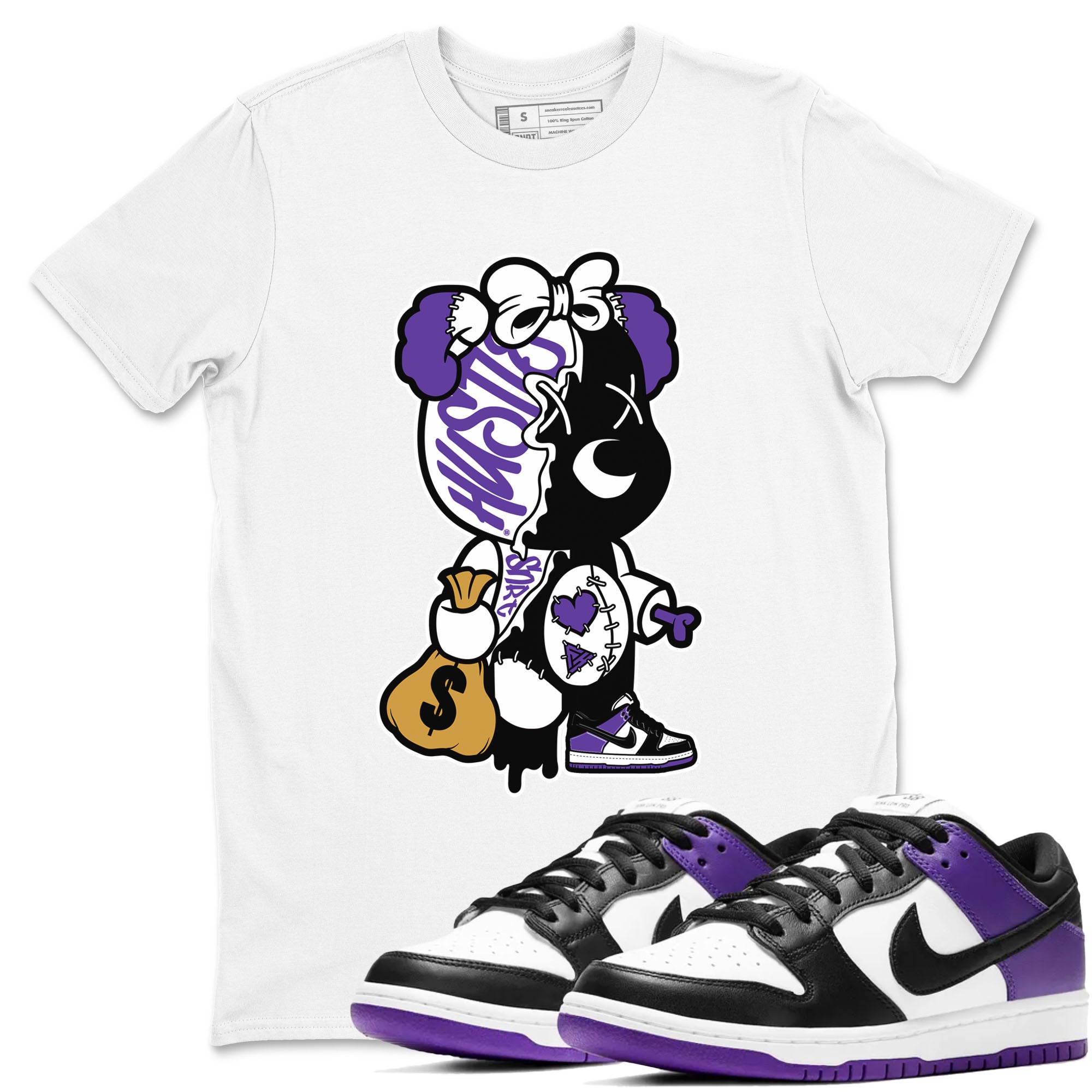 Stitched Hustle Bear snkmatch Tees - Dunk Low Court Purple