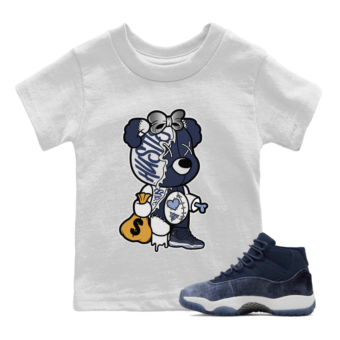 Stitched Hustle Bear Kids Tops - Air Jordan 11 Midnight Navy
