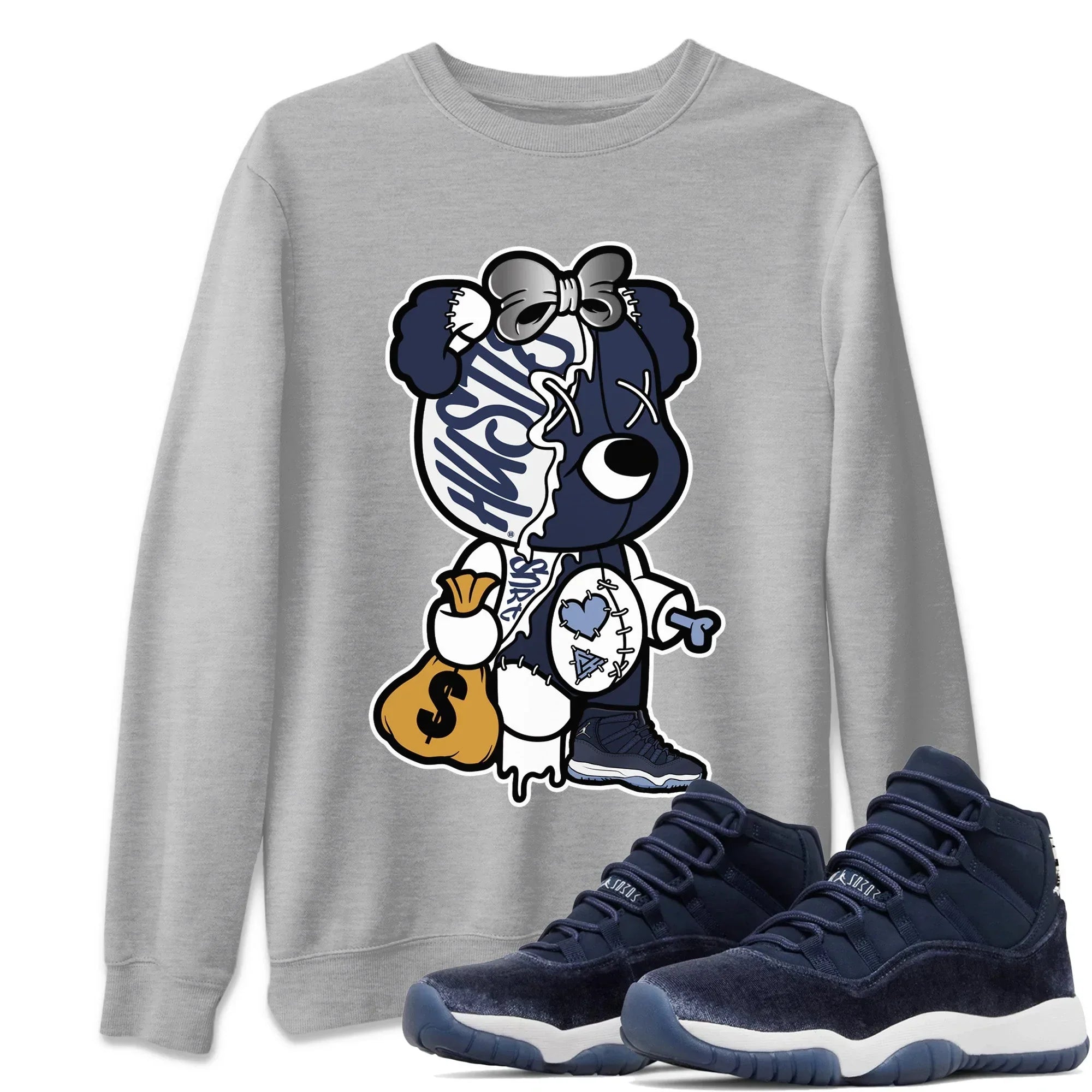 Stitched Hustle Bear Unisex Tops - Air Jordan 11 Midnight Navy