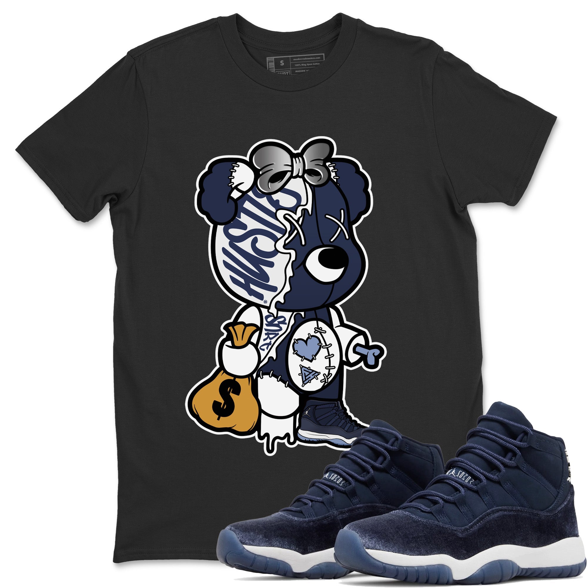 Stitched Hustle Bear Unisex Tops - Air Jordan 11 Midnight Navy
