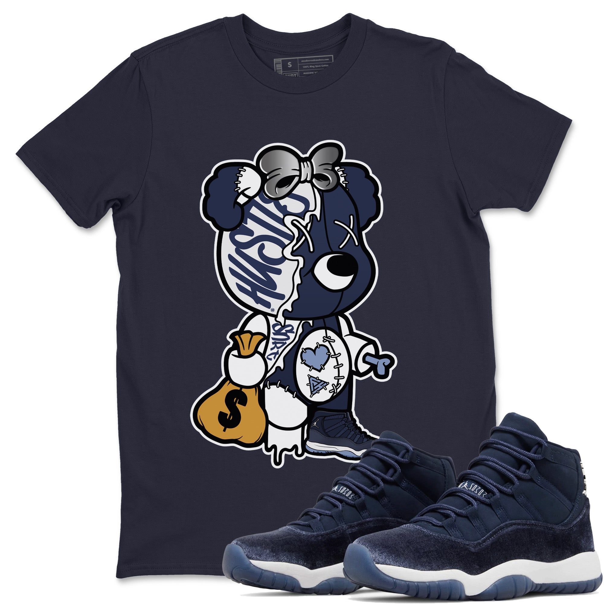 Stitched Hustle Bear Unisex Tops - Air Jordan 11 Midnight Navy