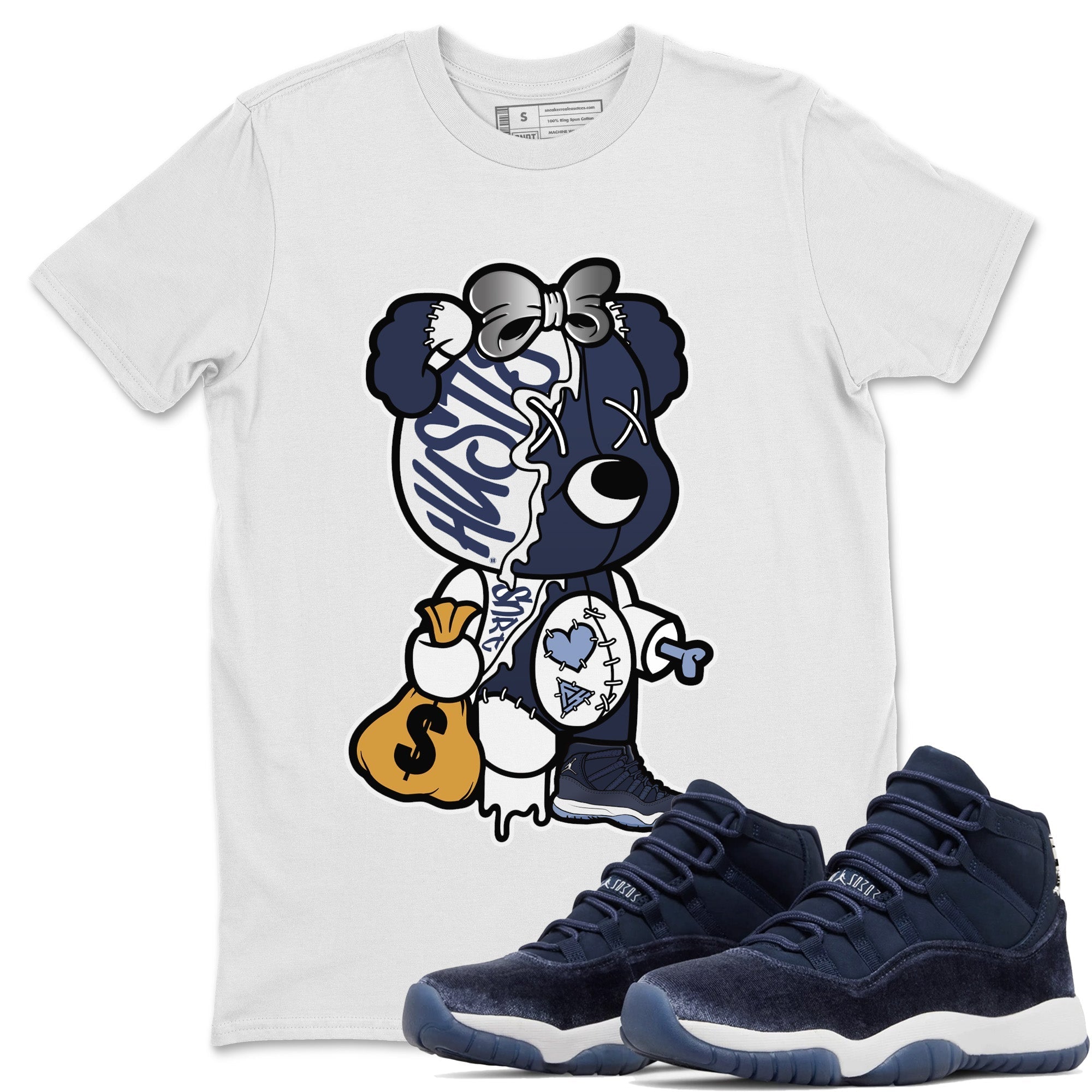 Stitched Hustle Bear Unisex Tops - Air Jordan 11 Midnight Navy