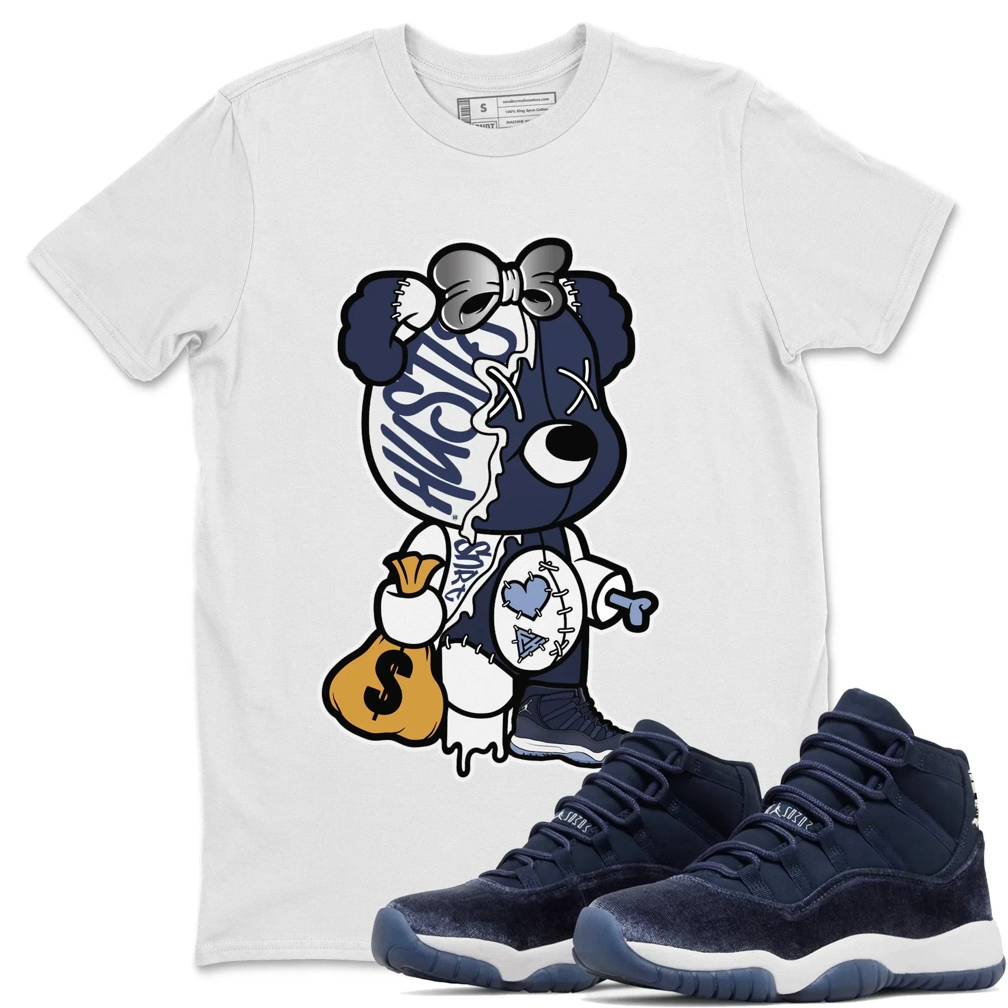 Stitched Hustle Bear Unisex Tops - Air Jordan 11 Midnight Navy