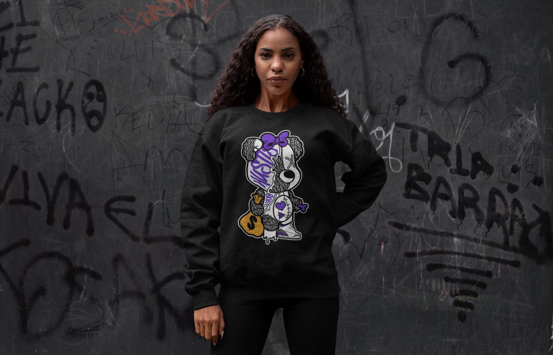 Stitched Hustle Bear Unisex Tops - Air Jordan 3 Dark Iris