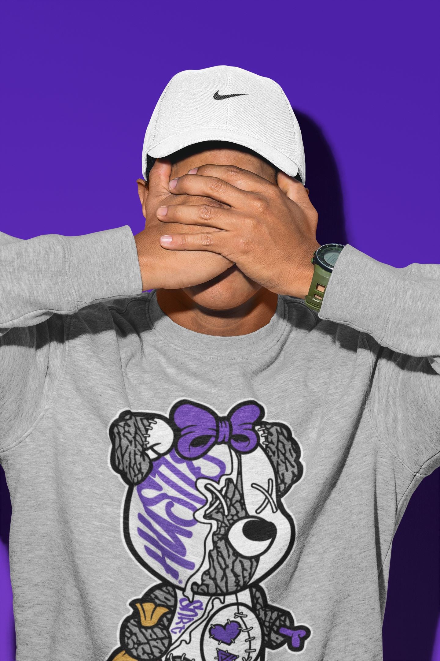 Stitched Hustle Bear Unisex Tops - Air Jordan 3 Dark Iris