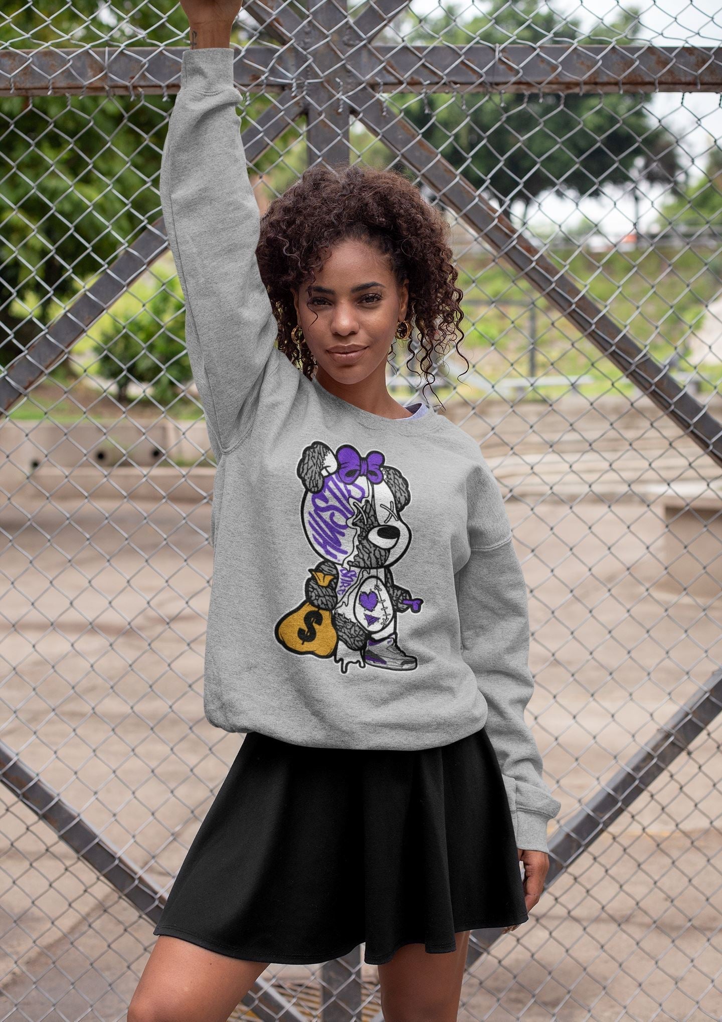 Stitched Hustle Bear Unisex Tops - Air Jordan 3 Dark Iris