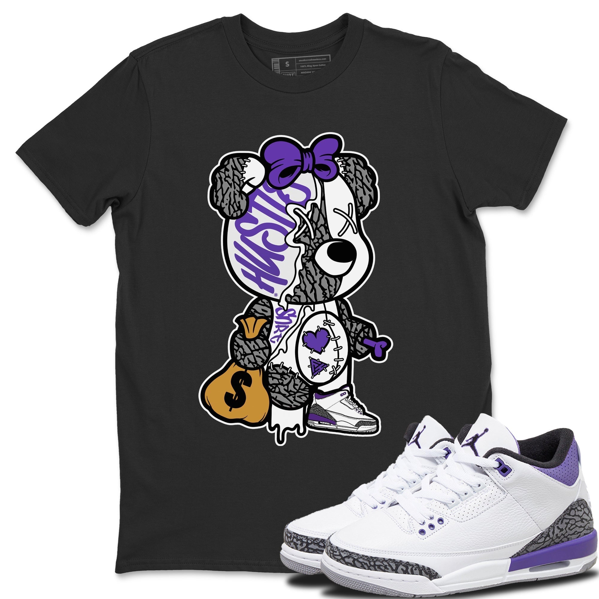Stitched Hustle Bear Unisex Tops - Air Jordan 3 Dark Iris