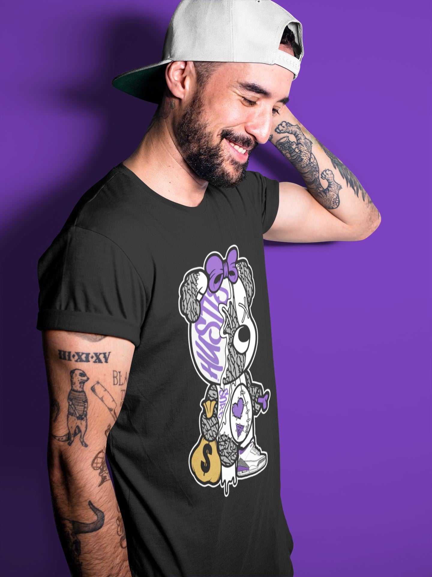 Stitched Hustle Bear Unisex Tops - Air Jordan 3 Dark Iris