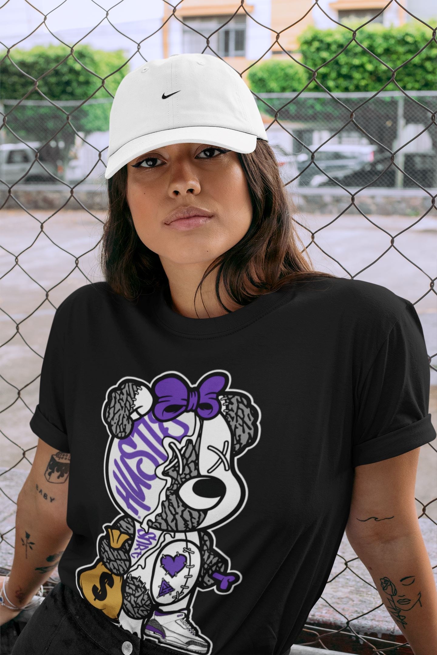 Stitched Hustle Bear Unisex Tops - Air Jordan 3 Dark Iris