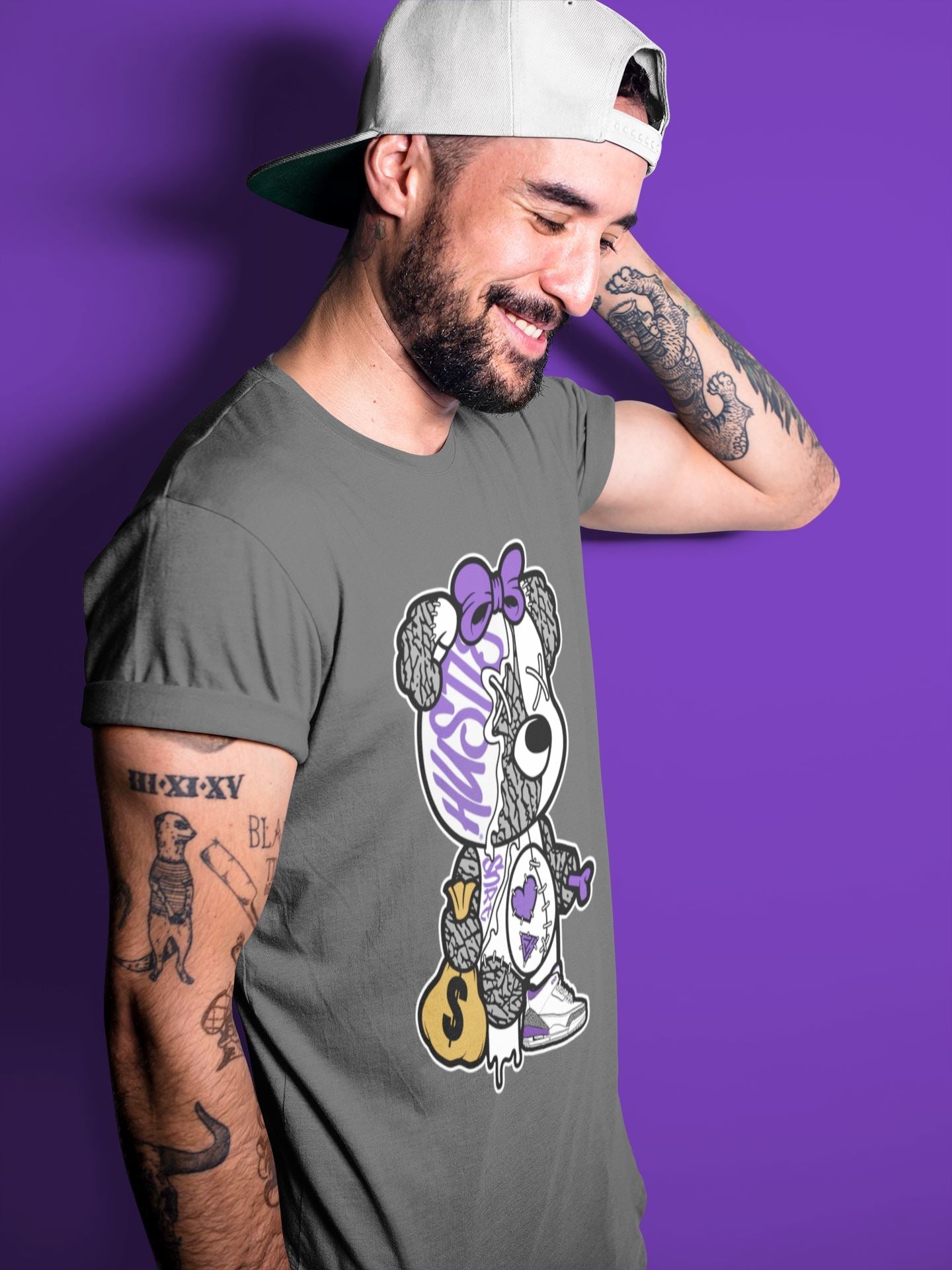 Stitched Hustle Bear Unisex Tops - Air Jordan 3 Dark Iris