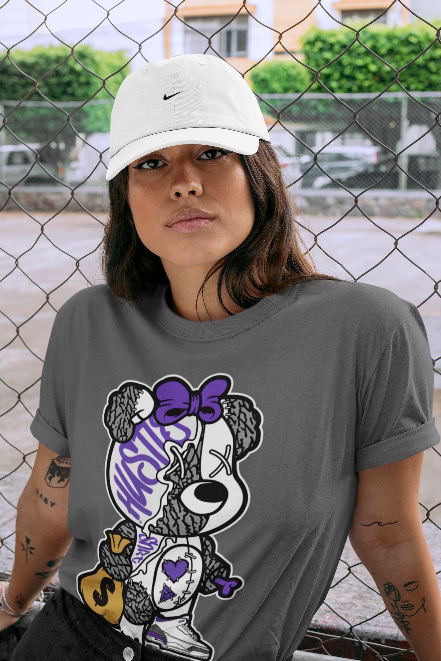 Stitched Hustle Bear Unisex Tops - Air Jordan 3 Dark Iris