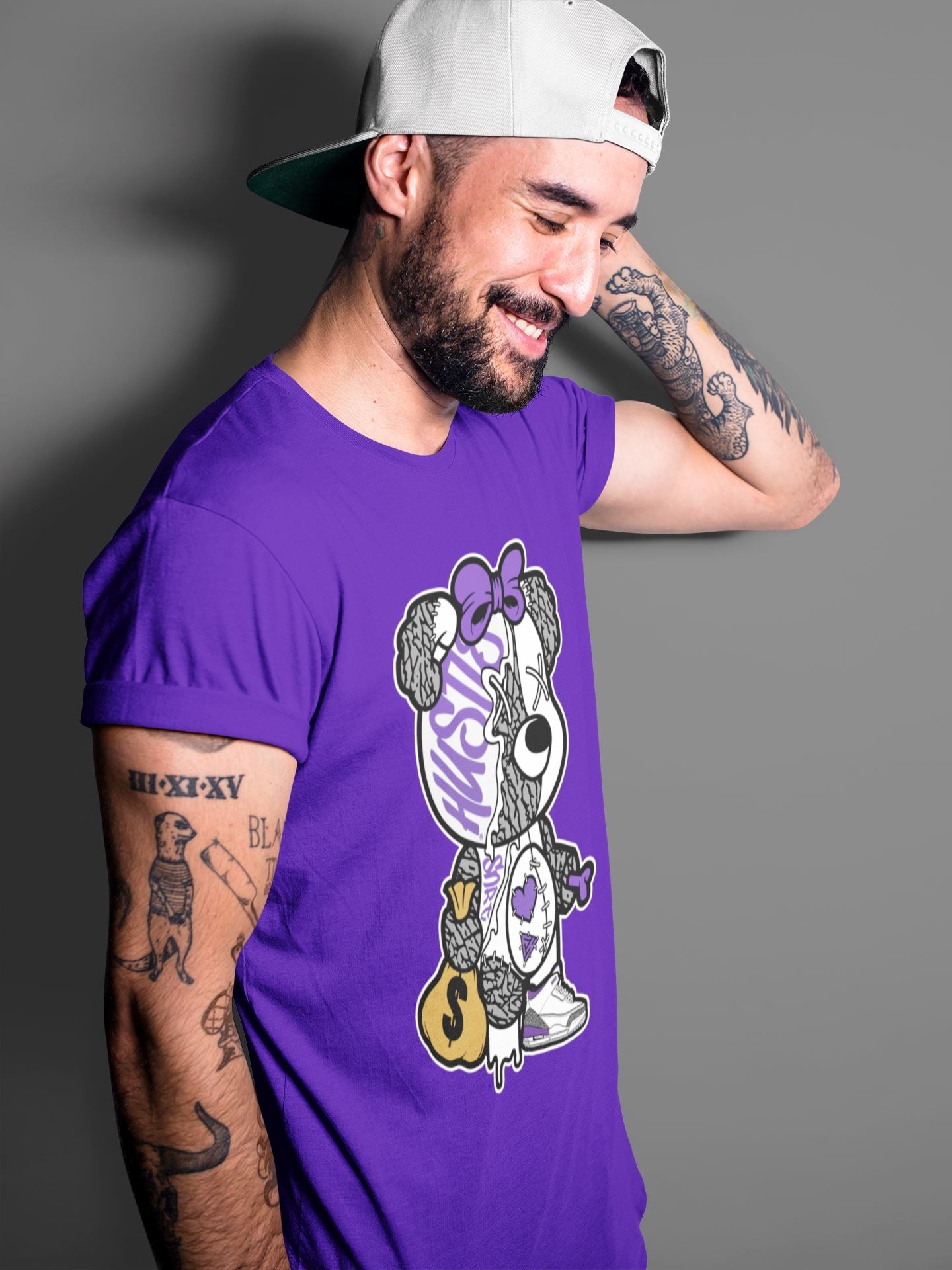 Stitched Hustle Bear Unisex Tops - Air Jordan 3 Dark Iris
