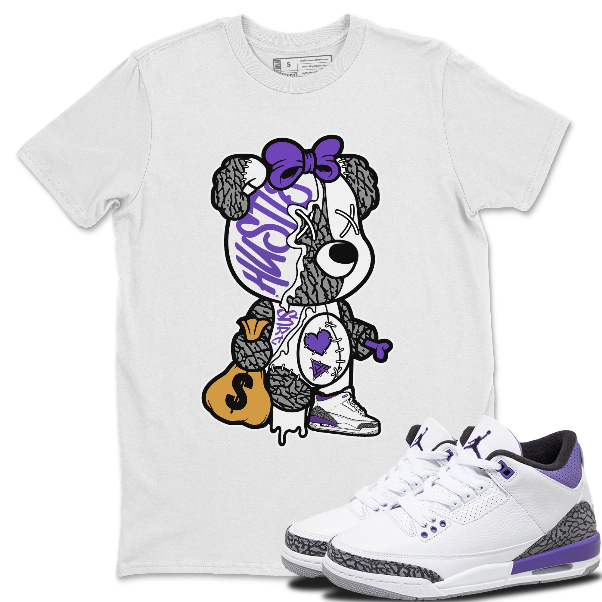 Stitched Hustle Bear Unisex Tops - Air Jordan 3 Dark Iris
