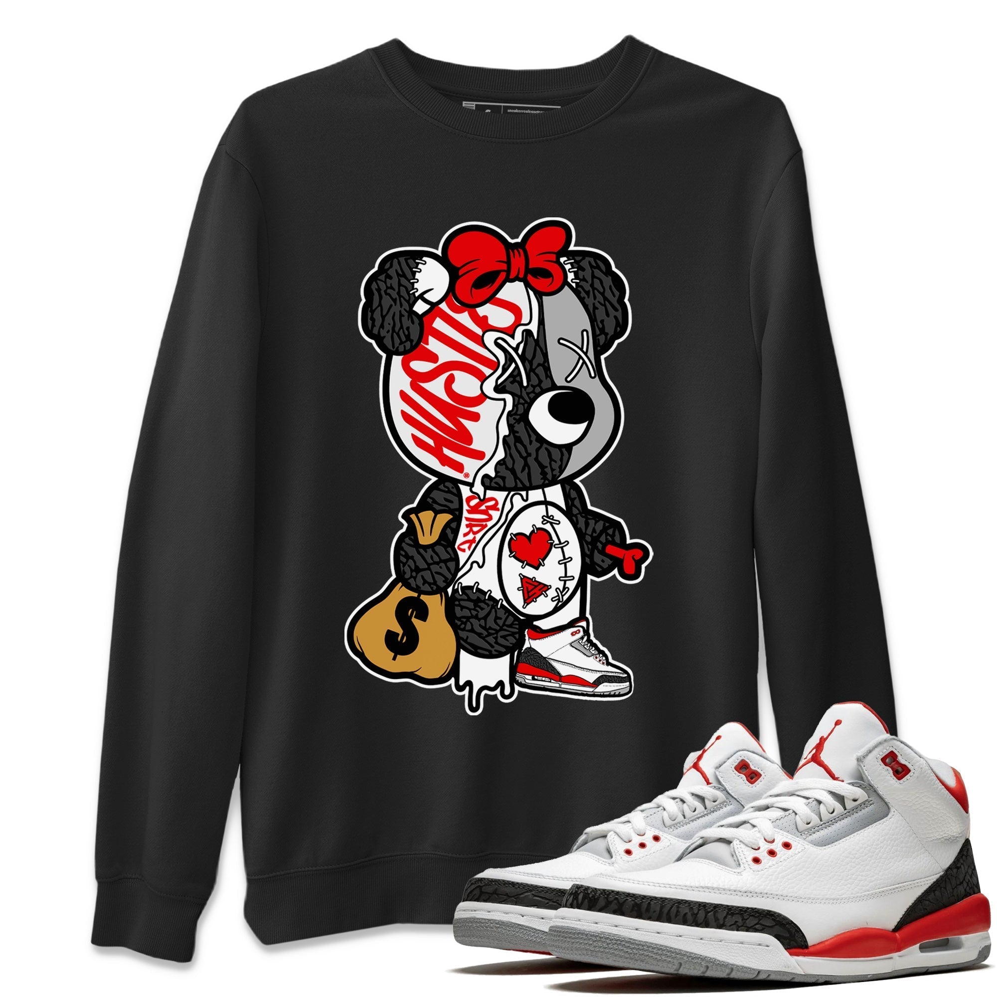 Stitched Hustle Bear Unisex Tops - Air Jordan 3 Fire Red