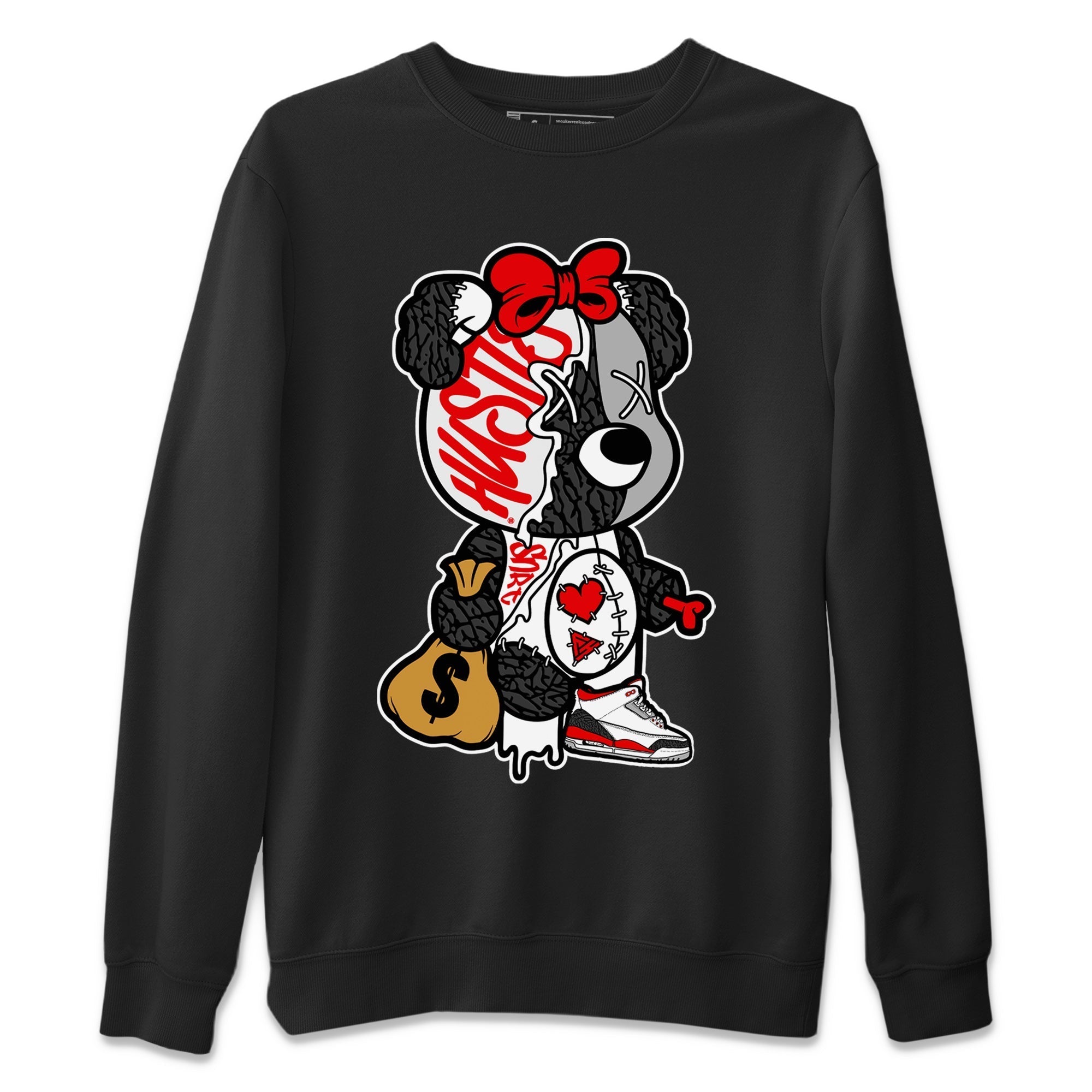 Stitched Hustle Bear Unisex Tops - Air Jordan 3 Fire Red