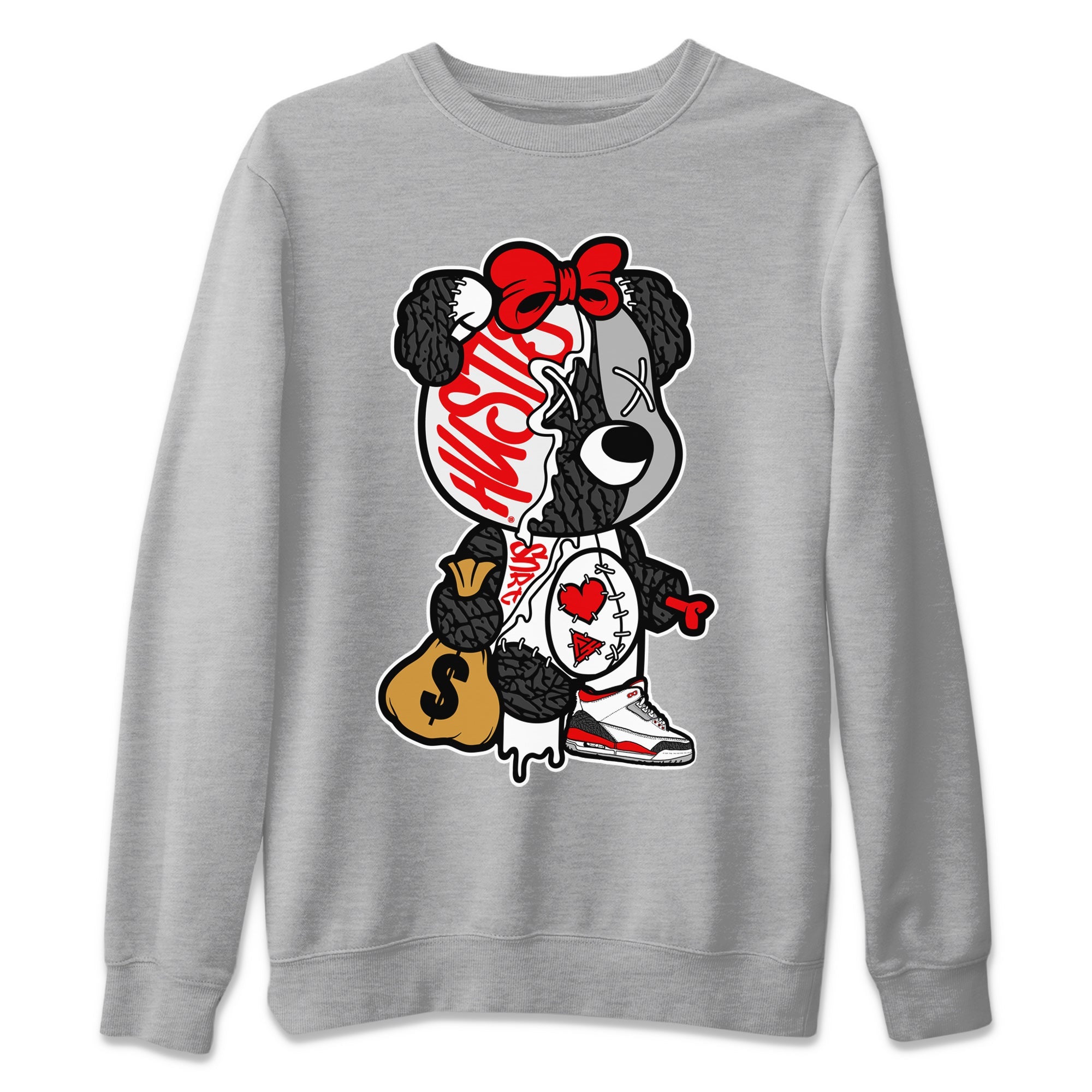 Stitched Hustle Bear Unisex Tops - Air Jordan 3 Fire Red