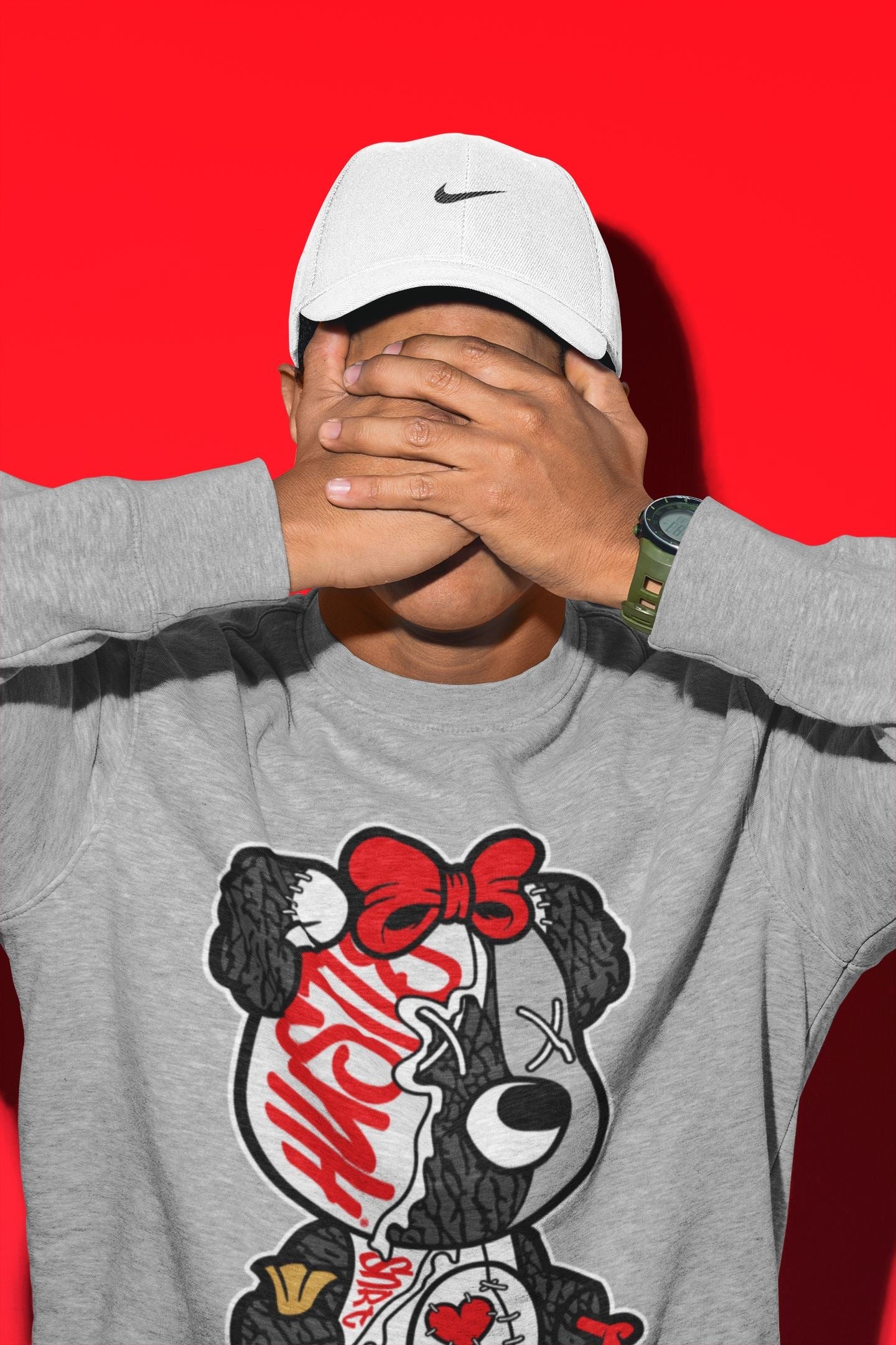 Stitched Hustle Bear Unisex Tops - Air Jordan 3 Fire Red