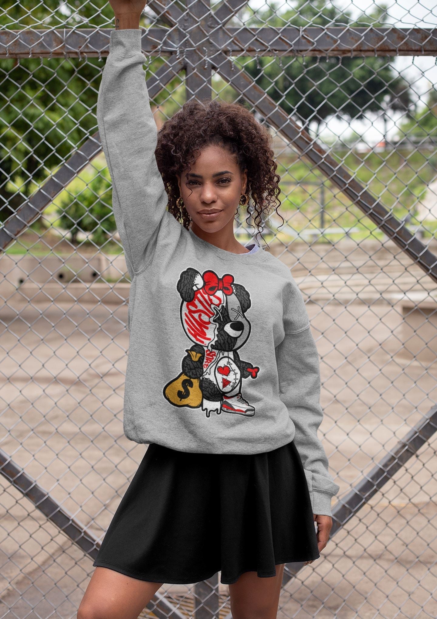 Stitched Hustle Bear Unisex Tops - Air Jordan 3 Fire Red